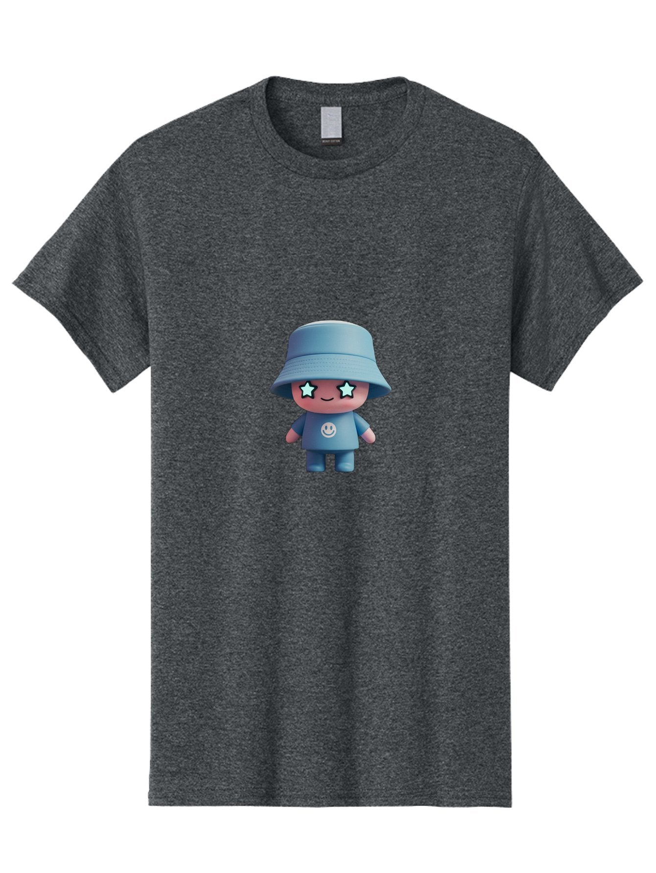 Smiley-Star-Eyes-Doll Men'S Graphic Tee, 100% Cotton, Comfortable Casual Summer Wear, Machine Washable, Kawaii Toy, Cartoon Character, Smiley Face, Bucket Hat, Blue Outfit, Star Eyes, Cute Doll, Figurine, Playful Design, Fun Toy, Smiling Face Bad633 7
