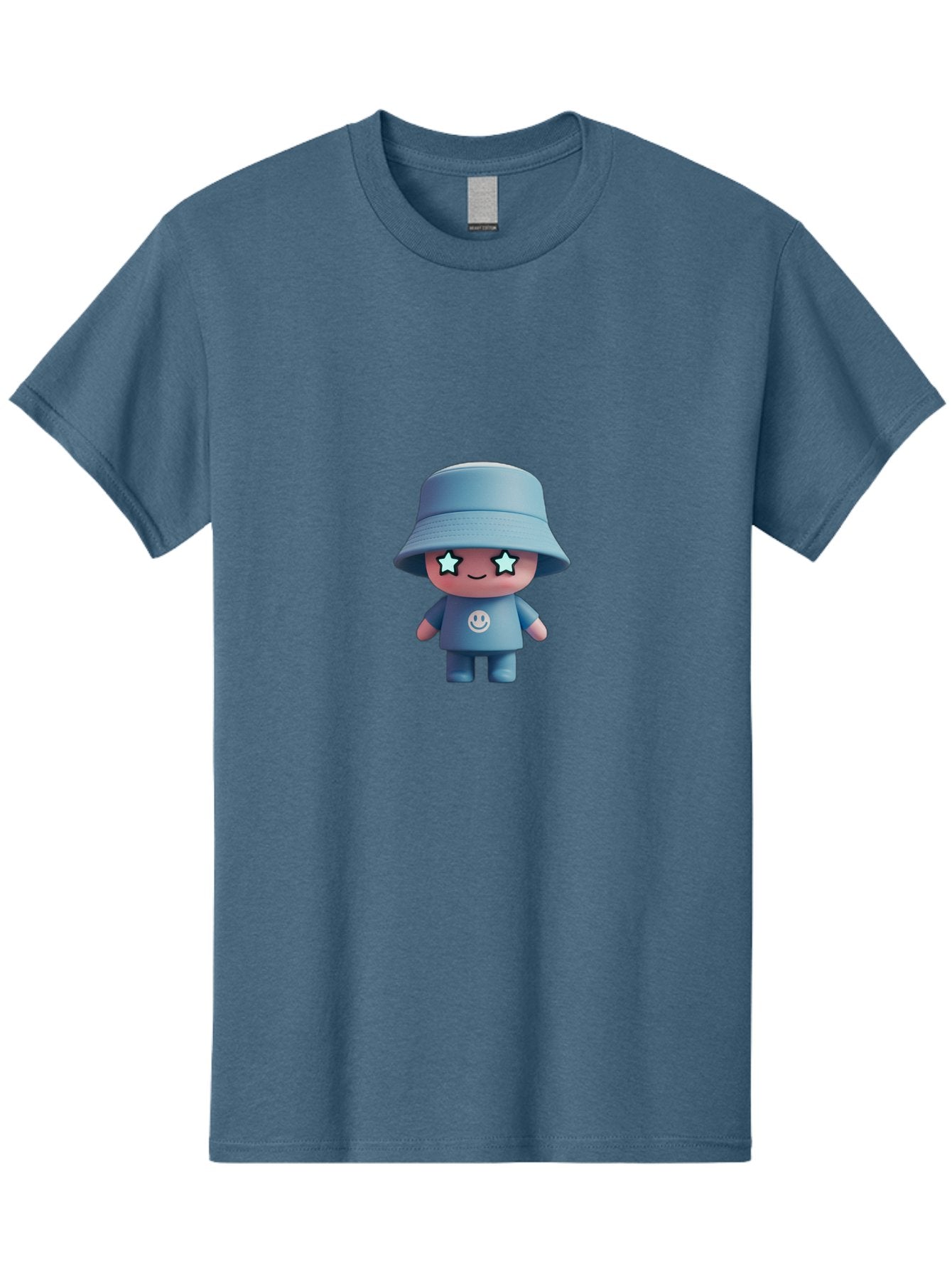 Smiley-Star-Eyes-Doll Men'S Graphic Tee, 100% Cotton, Comfortable Casual Summer Wear, Machine Washable, Kawaii Toy, Cartoon Character, Smiley Face, Bucket Hat, Blue Outfit, Star Eyes, Cute Doll, Figurine, Playful Design, Fun Toy, Smiling Face Bad633 8