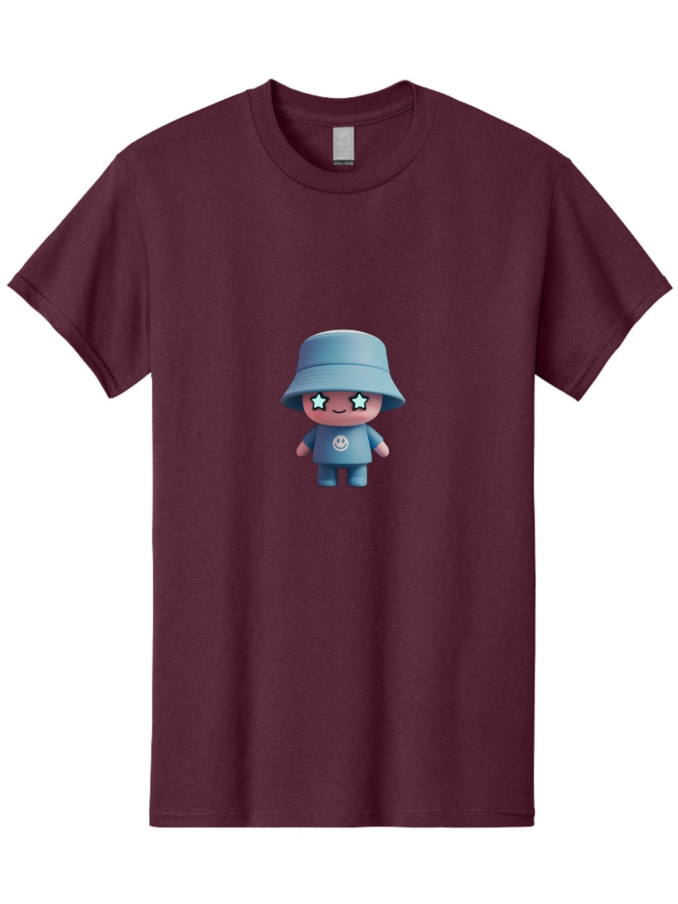 Smiley-Star-Eyes-Doll Men'S Graphic Tee, 100% Cotton, Comfortable Casual Summer Wear, Machine Washable, Kawaii Toy, Cartoon Character, Smiley Face, Bucket Hat, Blue Outfit, Star Eyes, Cute Doll, Figurine, Playful Design, Fun Toy, Smiling Face Bad633 3