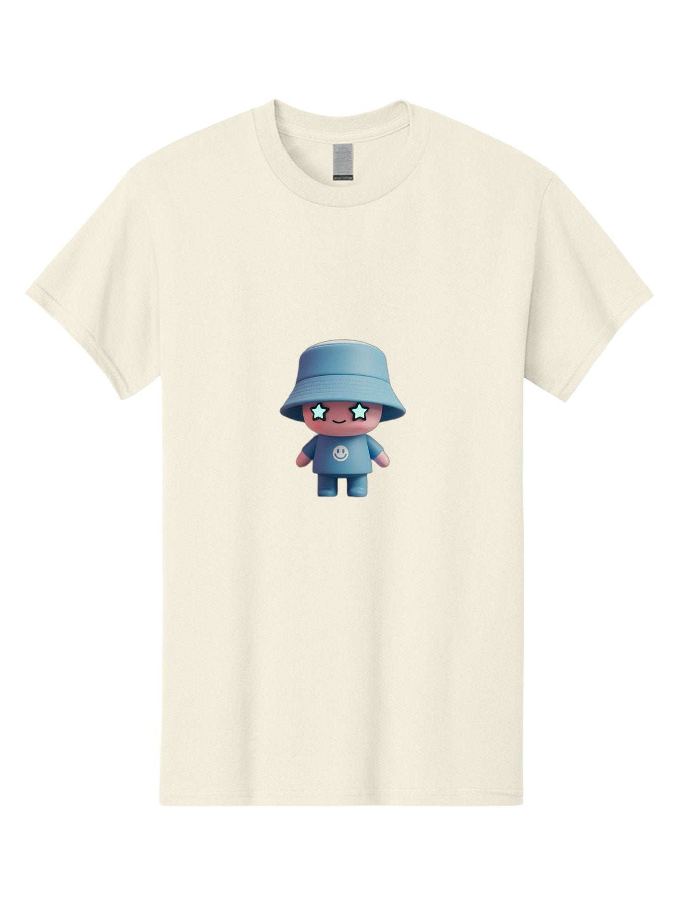 Smiley-Star-Eyes-Doll Men'S Graphic Tee, 100% Cotton, Comfortable Casual Summer Wear, Machine Washable, Kawaii Toy, Cartoon Character, Smiley Face, Bucket Hat, Blue Outfit, Star Eyes, Cute Doll, Figurine, Playful Design, Fun Toy, Smiling Face Bad633 10