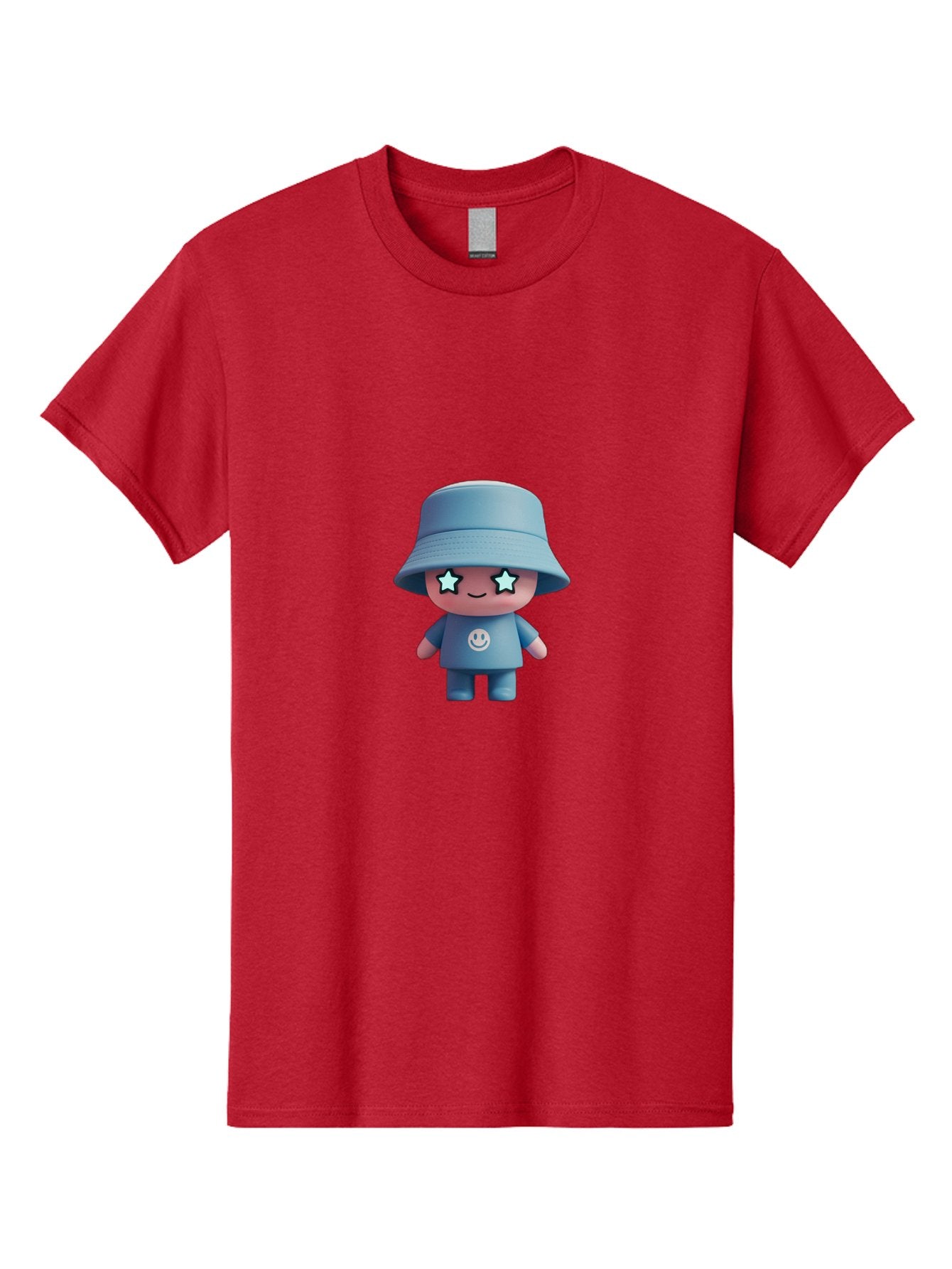 Smiley-Star-Eyes-Doll Men'S Graphic Tee, 100% Cotton, Comfortable Casual Summer Wear, Machine Washable, Kawaii Toy, Cartoon Character, Smiley Face, Bucket Hat, Blue Outfit, Star Eyes, Cute Doll, Figurine, Playful Design, Fun Toy, Smiling Face Bad633 6