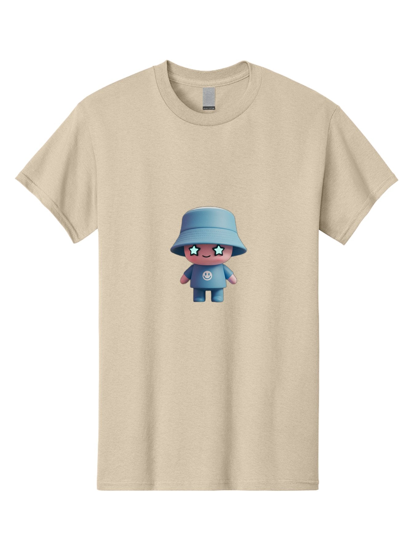 Smiley-Star-Eyes-Doll Men'S Graphic Tee, 100% Cotton, Comfortable Casual Summer Wear, Machine Washable, Kawaii Toy, Cartoon Character, Smiley Face, Bucket Hat, Blue Outfit, Star Eyes, Cute Doll, Figurine, Playful Design, Fun Toy, Smiling Face Bad633 14