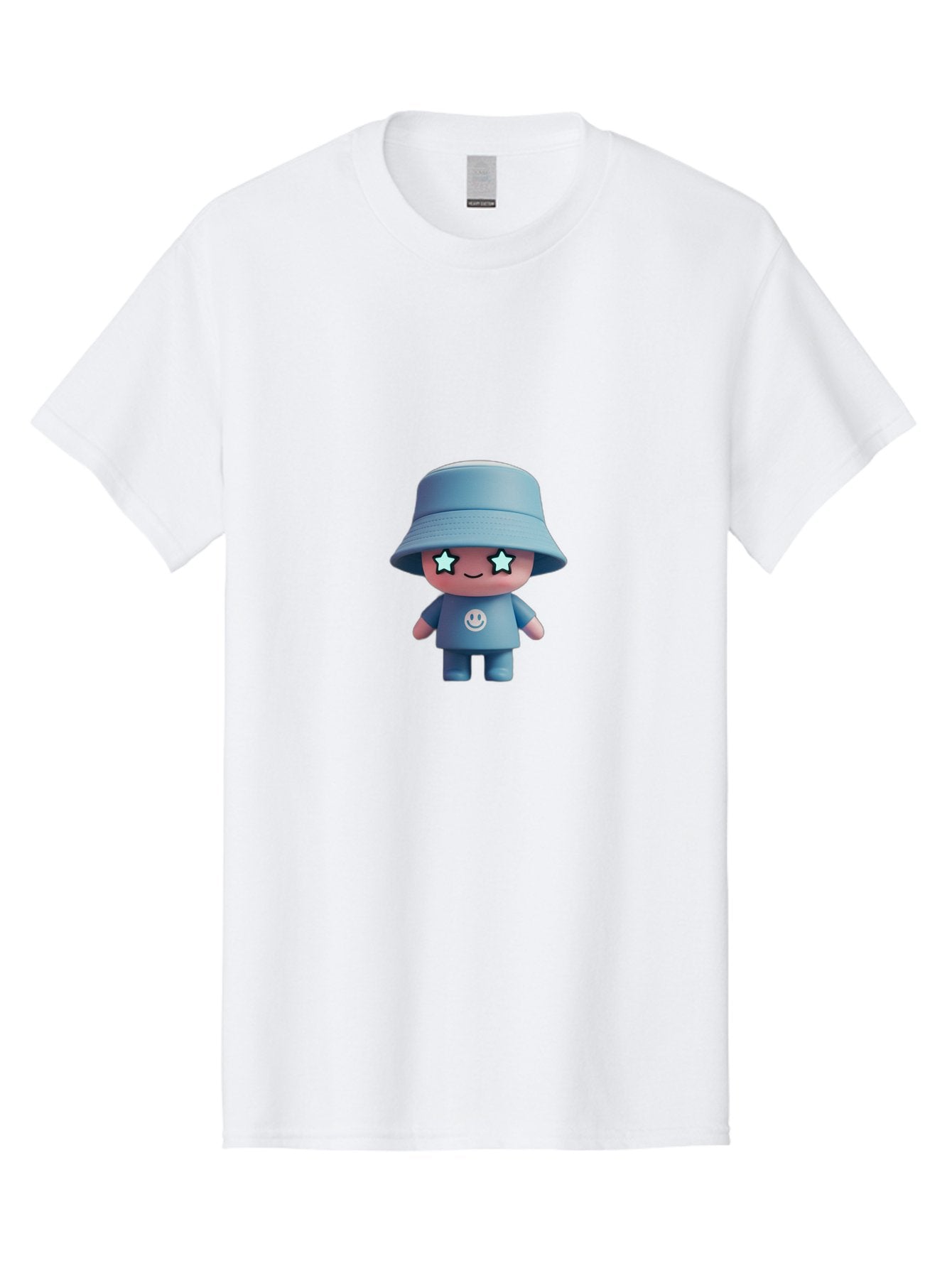 Smiley-Star-Eyes-Doll Men'S Graphic Tee, 100% Cotton, Comfortable Casual Summer Wear, Machine Washable, Kawaii Toy, Cartoon Character, Smiley Face, Bucket Hat, Blue Outfit, Star Eyes, Cute Doll, Figurine, Playful Design, Fun Toy, Smiling Face Bad633 11