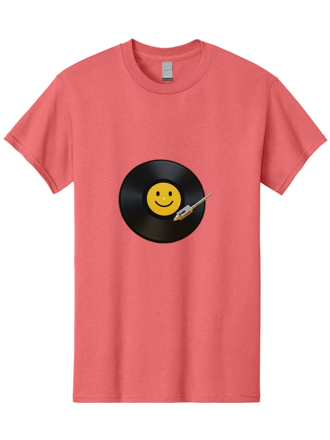 Smiley-Vinyl-Record Men'S Graphic Tee, 100% Cotton, Comfortable Casual Summer Wear, Machine Washable, Vinyl Record, Smiley Face, Music, Gramophone Needle, Retro Design, Happy Vibes, Music Lover, Record Player, Nostalgic Feel, Emoticon Bad634