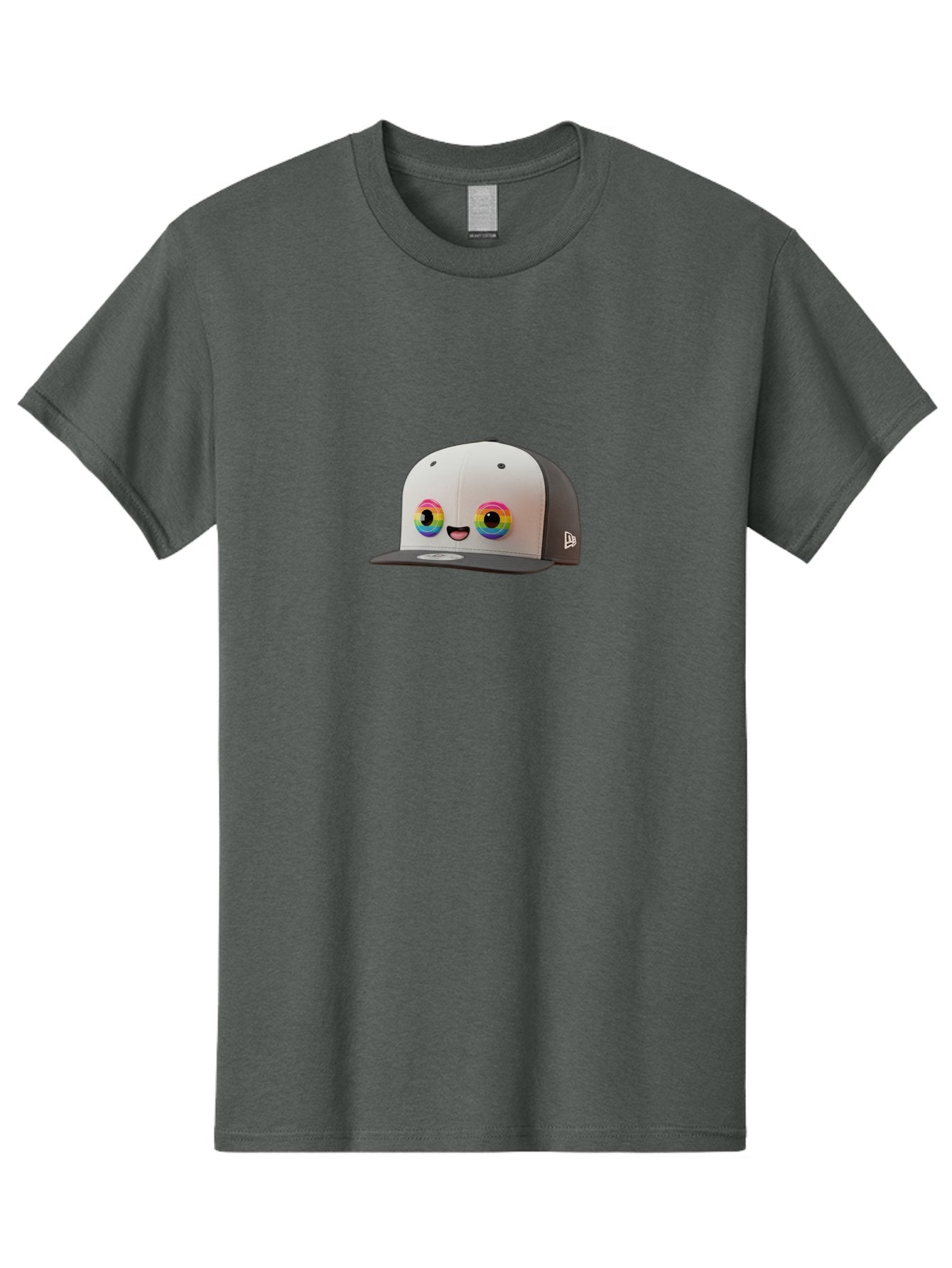 Smiling-Baseball-Cap Men'S Graphic Tee, 100% Cotton, Comfortable Casual Summer Wear, Machine Washable, Baseball Cap, Cartoon Eyes, Bright Colors, New Era Logo, Funny Face, Smiling Hat, Animated Character, Rainbow Eyes, Casual Wear, Bad635 12