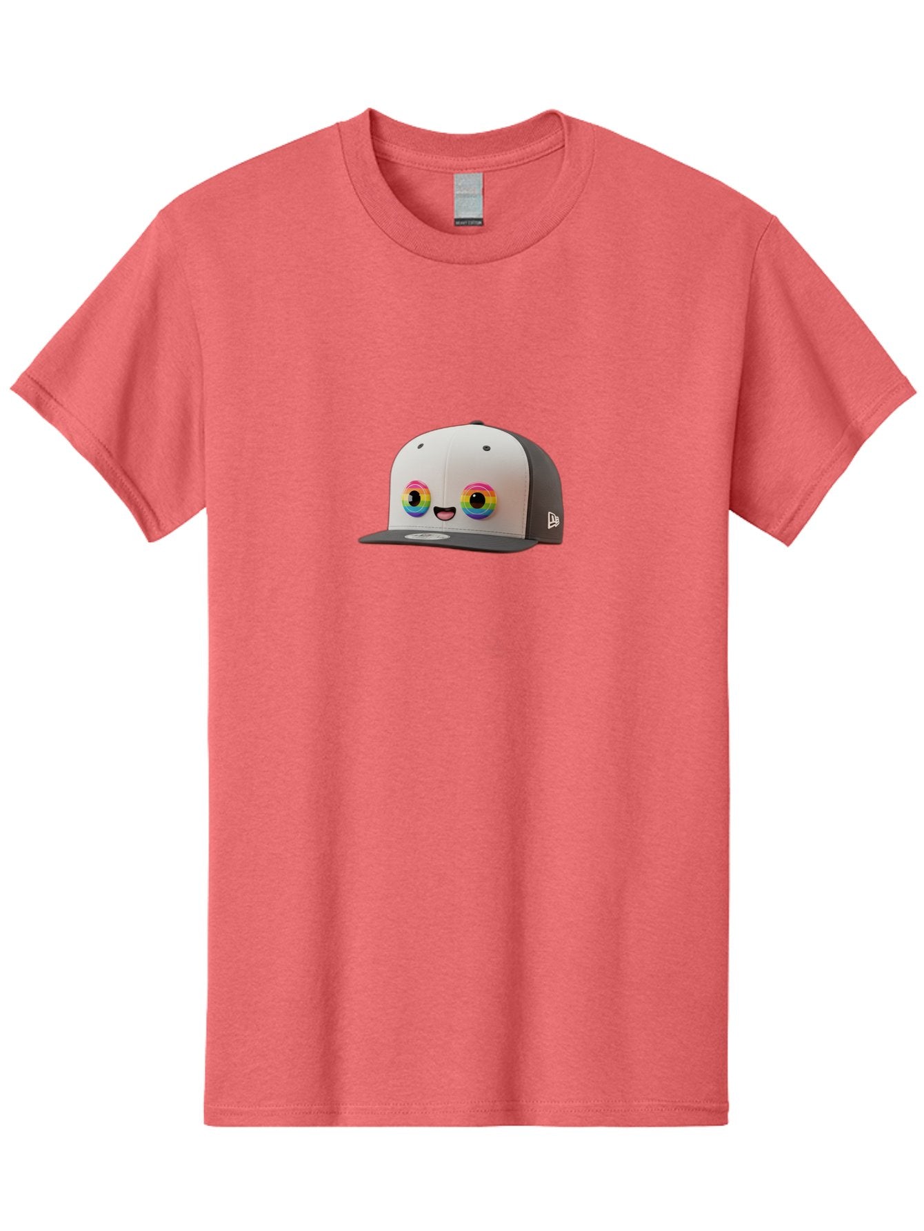 Smiling-Baseball-Cap Men'S Graphic Tee, 100% Cotton, Comfortable Casual Summer Wear, Machine Washable, Baseball Cap, Cartoon Eyes, Bright Colors, New Era Logo, Funny Face, Smiling Hat, Animated Character, Rainbow Eyes, Casual Wear, Bad635 10