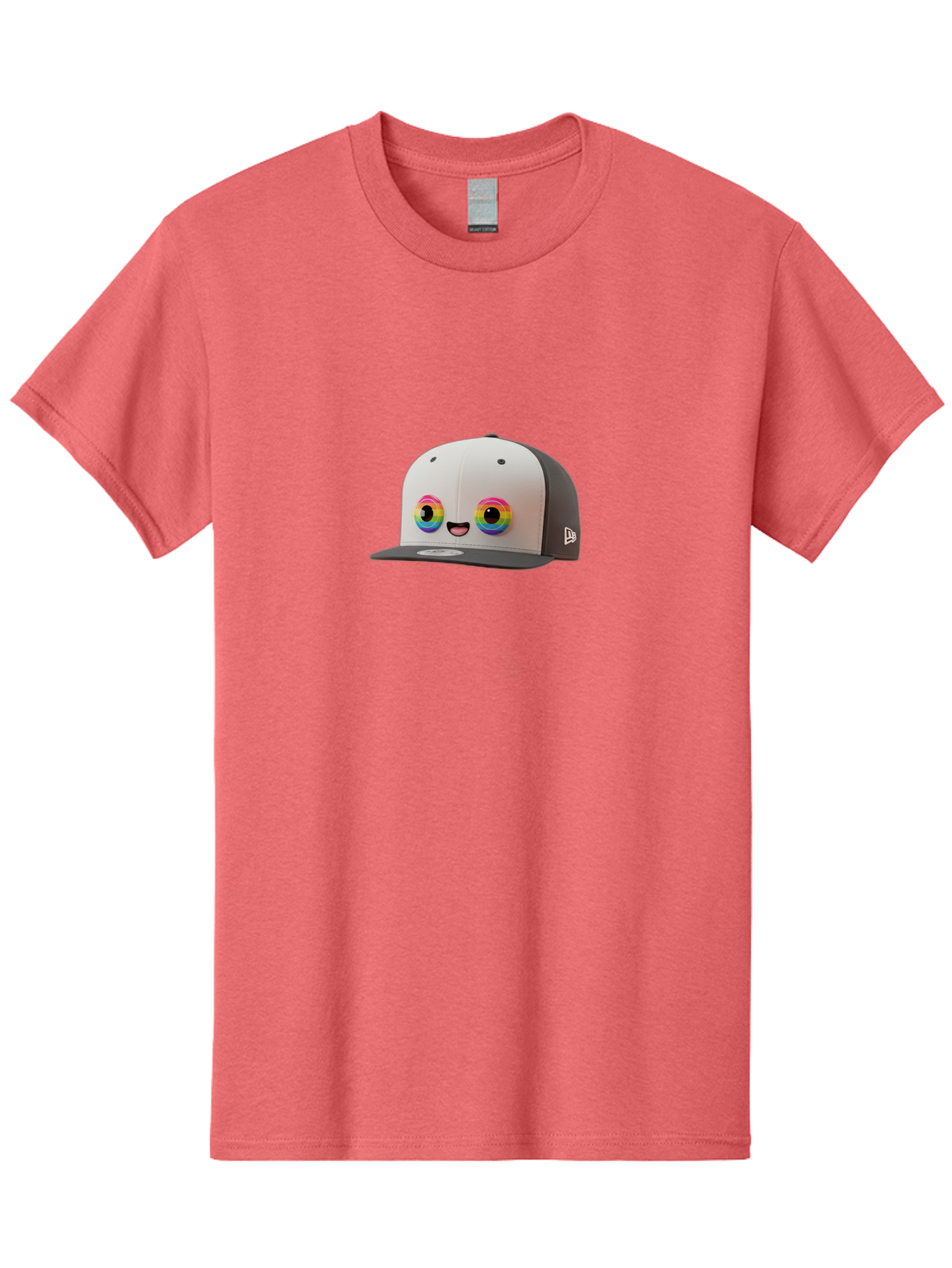 Smiling-Baseball-Cap Men'S Graphic Tee, 100% Cotton, Comfortable Casual Summer Wear, Machine Washable, Baseball Cap, Cartoon Eyes, Bright Colors, New Era Logo, Funny Face, Smiling Hat, Animated Character, Rainbow Eyes, Casual Wear, Bad635 14