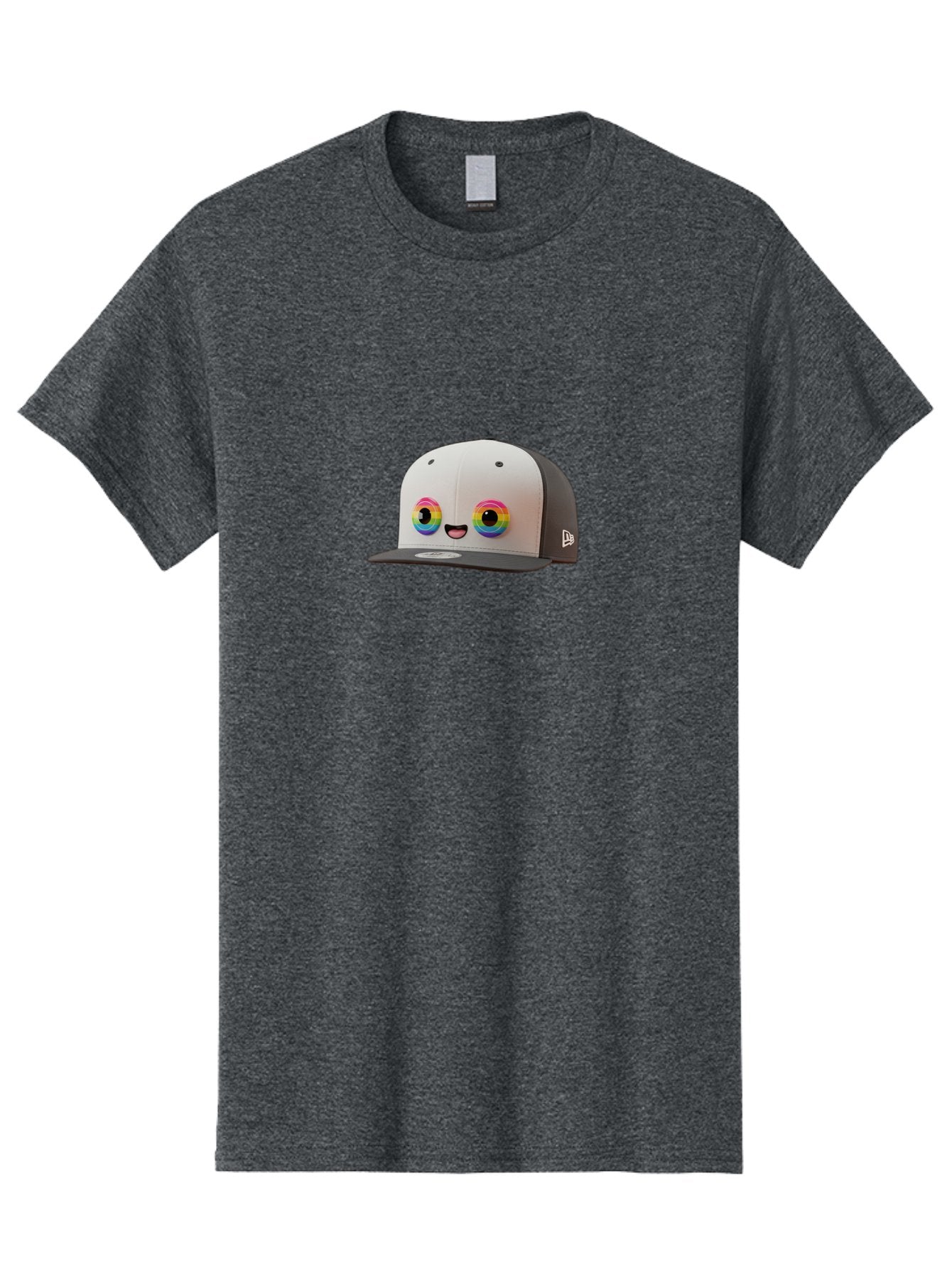 Smiling-Baseball-Cap Men'S Graphic Tee, 100% Cotton, Comfortable Casual Summer Wear, Machine Washable, Baseball Cap, Cartoon Eyes, Bright Colors, New Era Logo, Funny Face, Smiling Hat, Animated Character, Rainbow Eyes, Casual Wear, Bad635 5