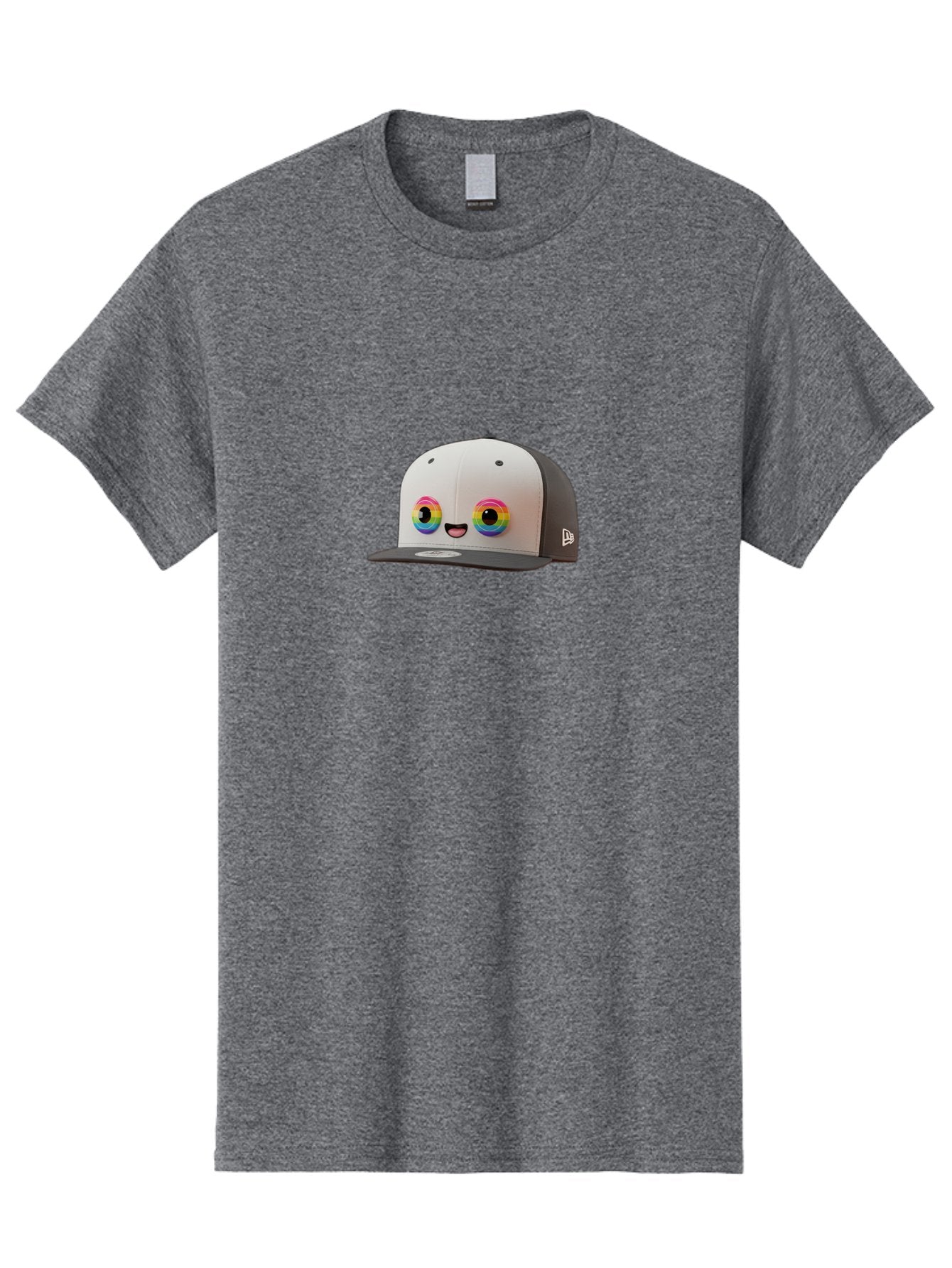 Smiling-Baseball-Cap Men'S Graphic Tee, 100% Cotton, Comfortable Casual Summer Wear, Machine Washable, Baseball Cap, Cartoon Eyes, Bright Colors, New Era Logo, Funny Face, Smiling Hat, Animated Character, Rainbow Eyes, Casual Wear, Bad635 6