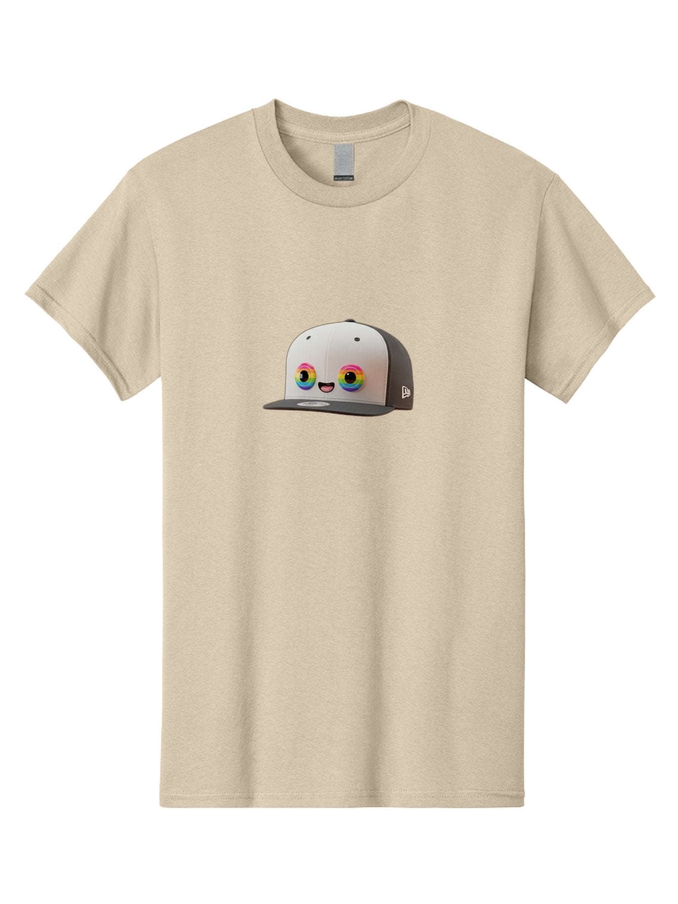 Smiling-Baseball-Cap Men'S Graphic Tee, 100% Cotton, Comfortable Casual Summer Wear, Machine Washable, Baseball Cap, Cartoon Eyes, Bright Colors, New Era Logo, Funny Face, Smiling Hat, Animated Character, Rainbow Eyes, Casual Wear, Bad635 15