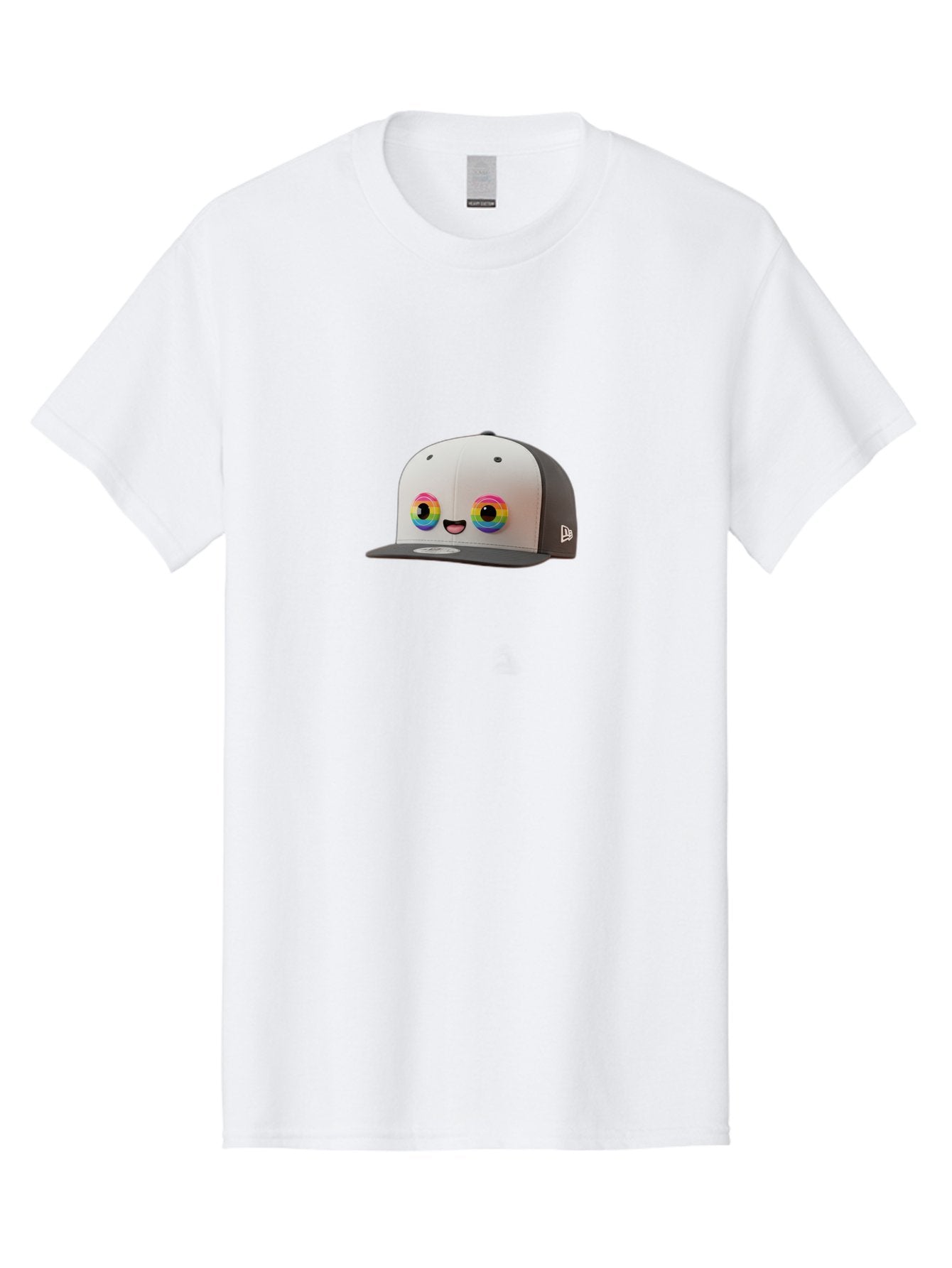 Smiling-Baseball-Cap Men'S Graphic Tee, 100% Cotton, Comfortable Casual Summer Wear, Machine Washable, Baseball Cap, Cartoon Eyes, Bright Colors, New Era Logo, Funny Face, Smiling Hat, Animated Character, Rainbow Eyes, Casual Wear, Bad635 7