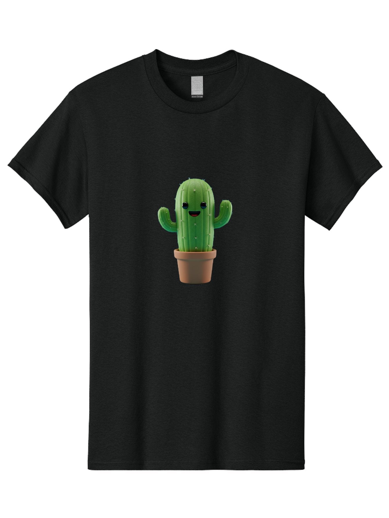 Smiling-Cactus Men'S Graphic Tee, 100% Cotton, Comfortable Casual Summer Wear, Machine Washable, Cartoon Cactus, Smiling Cactus, Potted Plant, Cute Character, Green Cactus, Happy Face, Friendly Cactus, Quirky Design Bad636