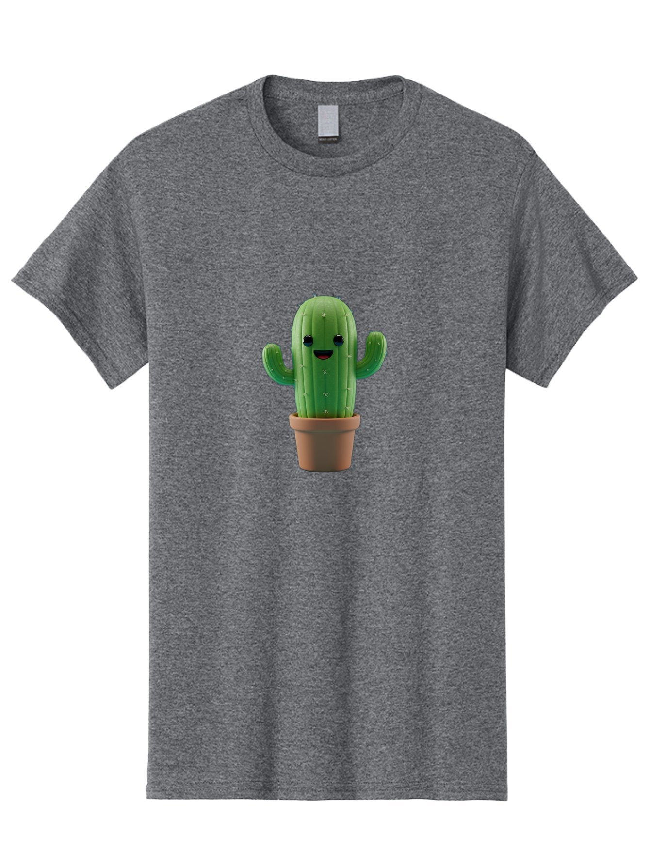 Smiling-Cactus Men'S Graphic Tee, 100% Cotton, Comfortable Casual Summer Wear, Machine Washable, Cartoon Cactus, Smiling Cactus, Potted Plant, Cute Character, Green Cactus, Happy Face, Friendly Cactus, Quirky Design Bad636