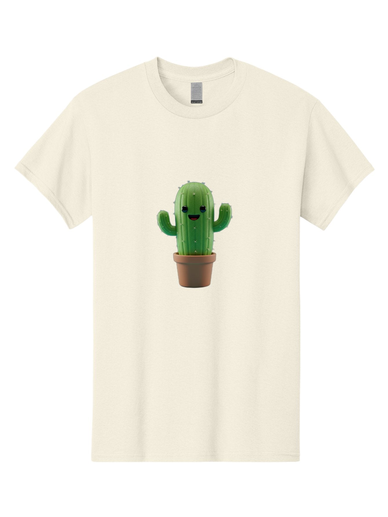 Smiling-Cactus Men'S Graphic Tee, 100% Cotton, Comfortable Casual Summer Wear, Machine Washable, Cartoon Cactus, Smiling Cactus, Potted Plant, Cute Character, Green Cactus, Happy Face, Friendly Cactus, Quirky Design Bad636 3