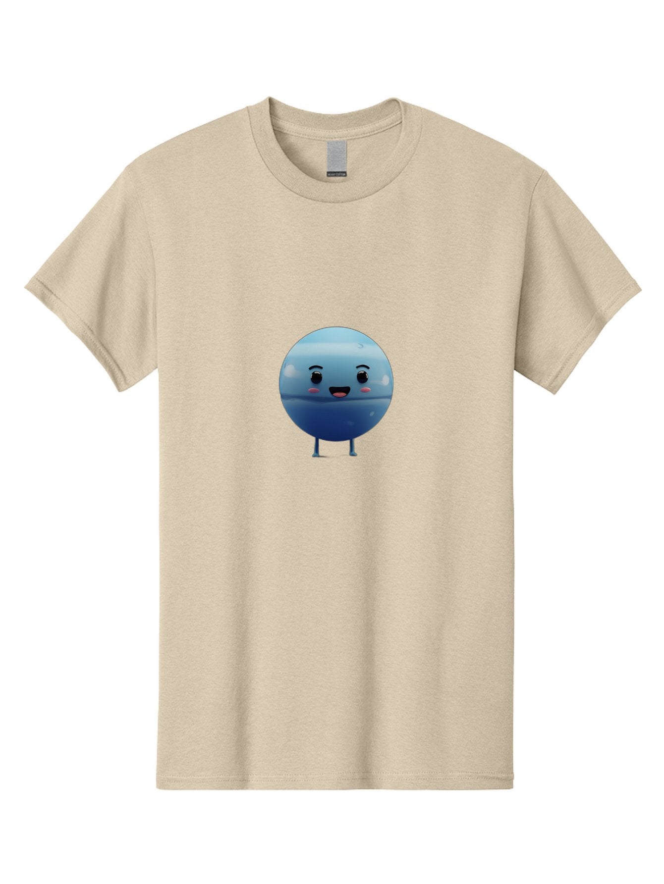Smiling-Earth Men'S Graphic Tee, 100% Cotton, Comfortable Casual Summer Wear, Machine Washable, Water Droplet Character, Cute Cartoon Illustration, Blue Water Droplet, Happy Face, Rosy Cheeks, Funny Animation, Playful Vibe, Smiling Water Drop Bad637