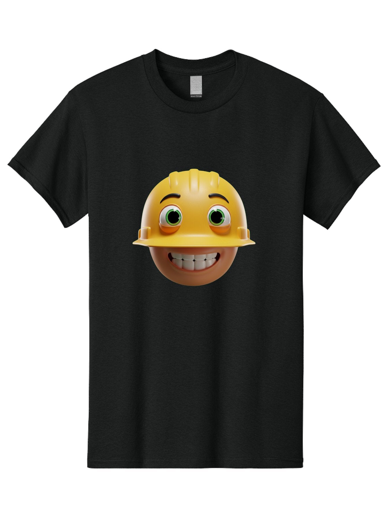 Smiling-Face-With-Hard-Hat Men'S Graphic Tee, 100% Cotton, Comfortable Casual Summer Wear, Machine Washable, Construction Worker, Happy Face, Yellow Hard Hat, Emoji Character, Cartoon Style, Funny Expression, Big Smile, Construction Theme, Bad638 11