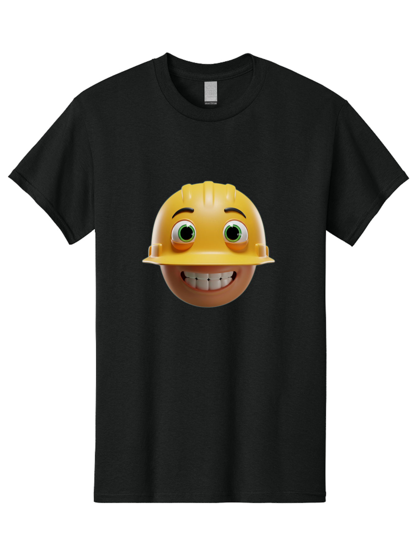 Smiling-Face-With-Hard-Hat Men'S Graphic Tee, 100% Cotton, Comfortable Casual Summer Wear, Machine Washable, Construction Worker, Happy Face, Yellow Hard Hat, Emoji Character, Cartoon Style, Funny Expression, Big Smile, Construction Theme, Bad638 4