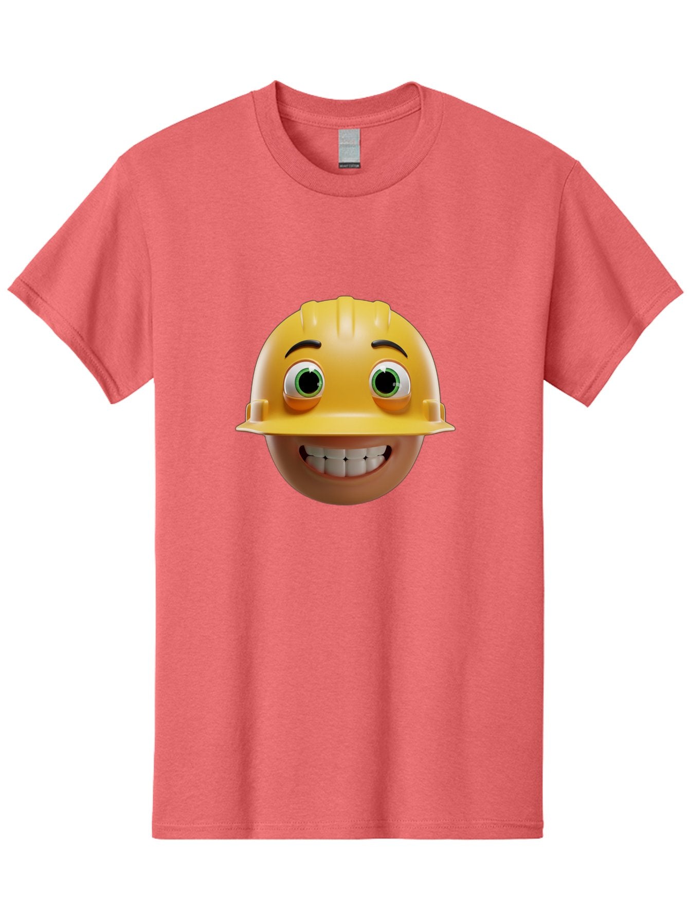 Smiling-Face-With-Hard-Hat Men'S Graphic Tee, 100% Cotton, Comfortable Casual Summer Wear, Machine Washable, Construction Worker, Happy Face, Yellow Hard Hat, Emoji Character, Cartoon Style, Funny Expression, Big Smile, Construction Theme, Bad638 8