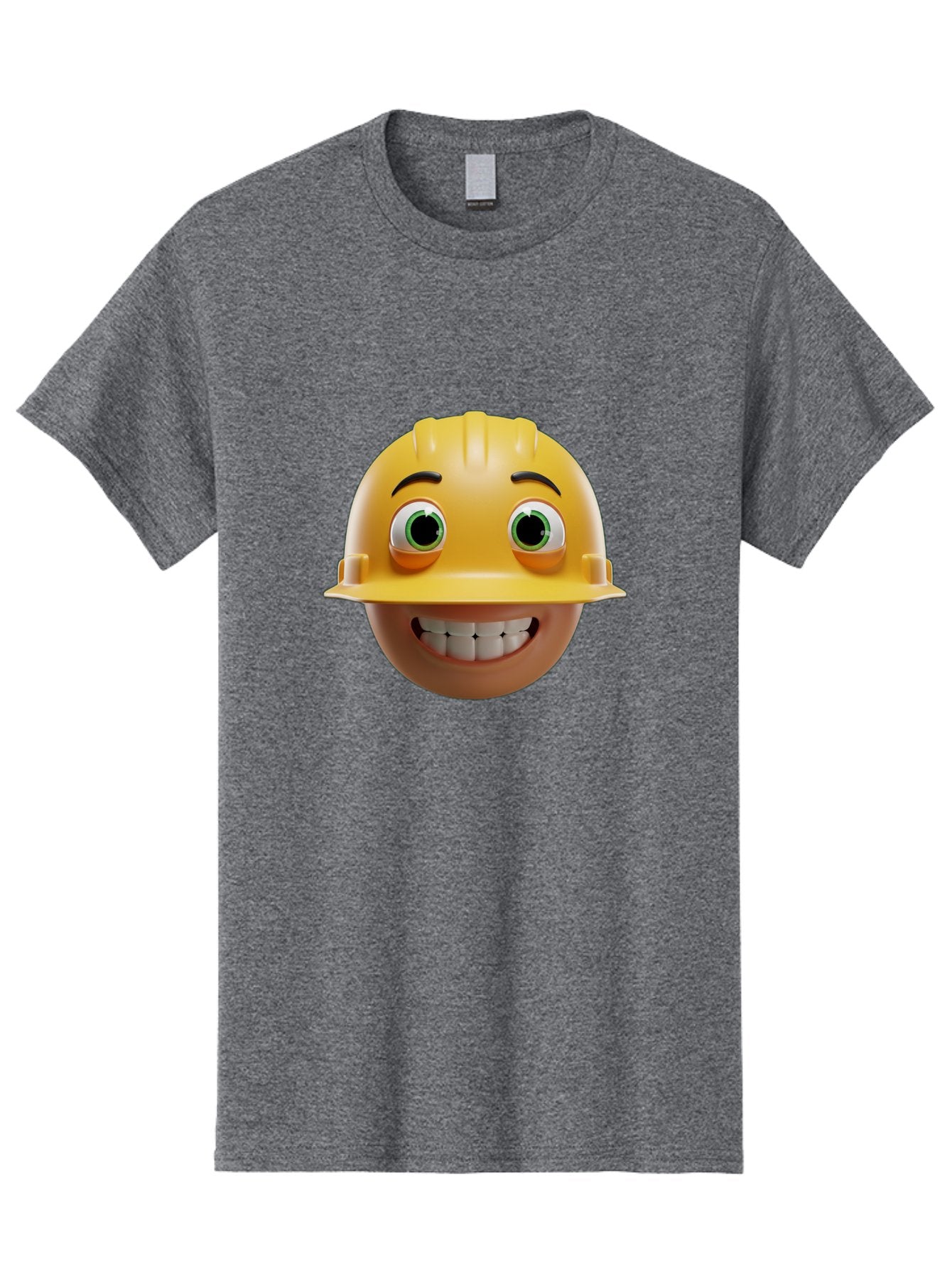Smiling-Face-With-Hard-Hat Men'S Graphic Tee, 100% Cotton, Comfortable Casual Summer Wear, Machine Washable, Construction Worker, Happy Face, Yellow Hard Hat, Emoji Character, Cartoon Style, Funny Expression, Big Smile, Construction Theme, Bad638 4