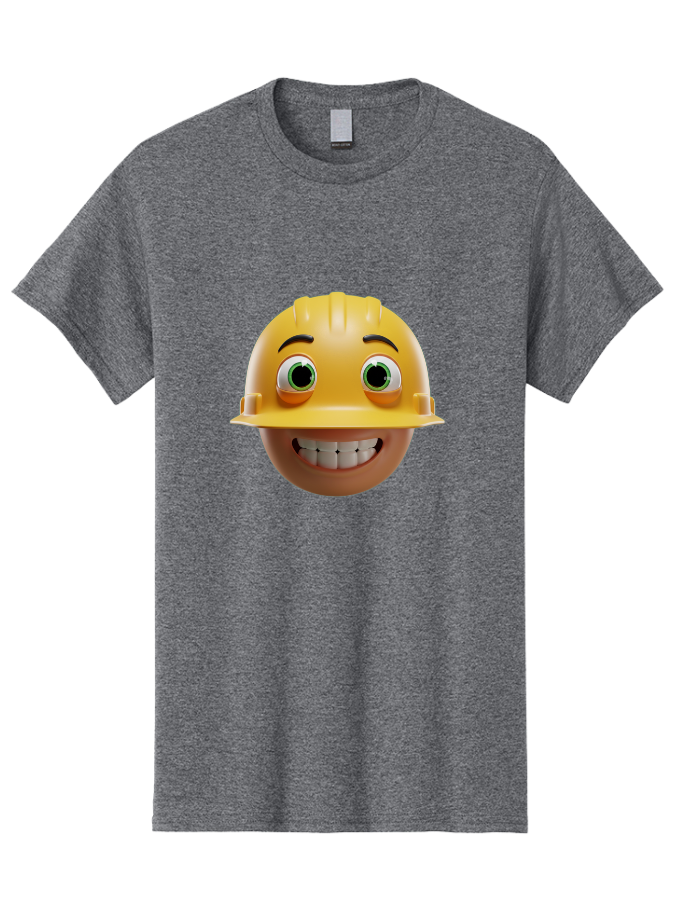 Smiling-Face-With-Hard-Hat Men'S Graphic Tee, 100% Cotton, Comfortable Casual Summer Wear, Machine Washable, Construction Worker, Happy Face, Yellow Hard Hat, Emoji Character, Cartoon Style, Funny Expression, Big Smile, Construction Theme, Bad638 12