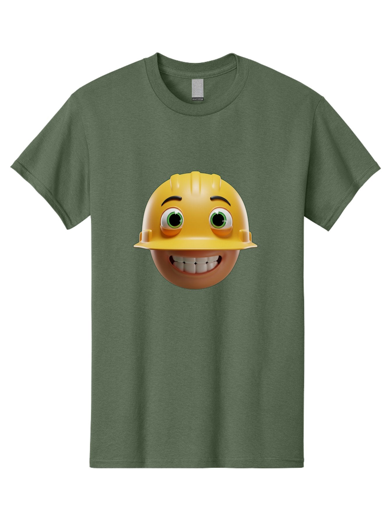 Smiling-Face-With-Hard-Hat Men'S Graphic Tee, 100% Cotton, Comfortable Casual Summer Wear, Machine Washable, Construction Worker, Happy Face, Yellow Hard Hat, Emoji Character, Cartoon Style, Funny Expression, Big Smile, Construction Theme, Bad638