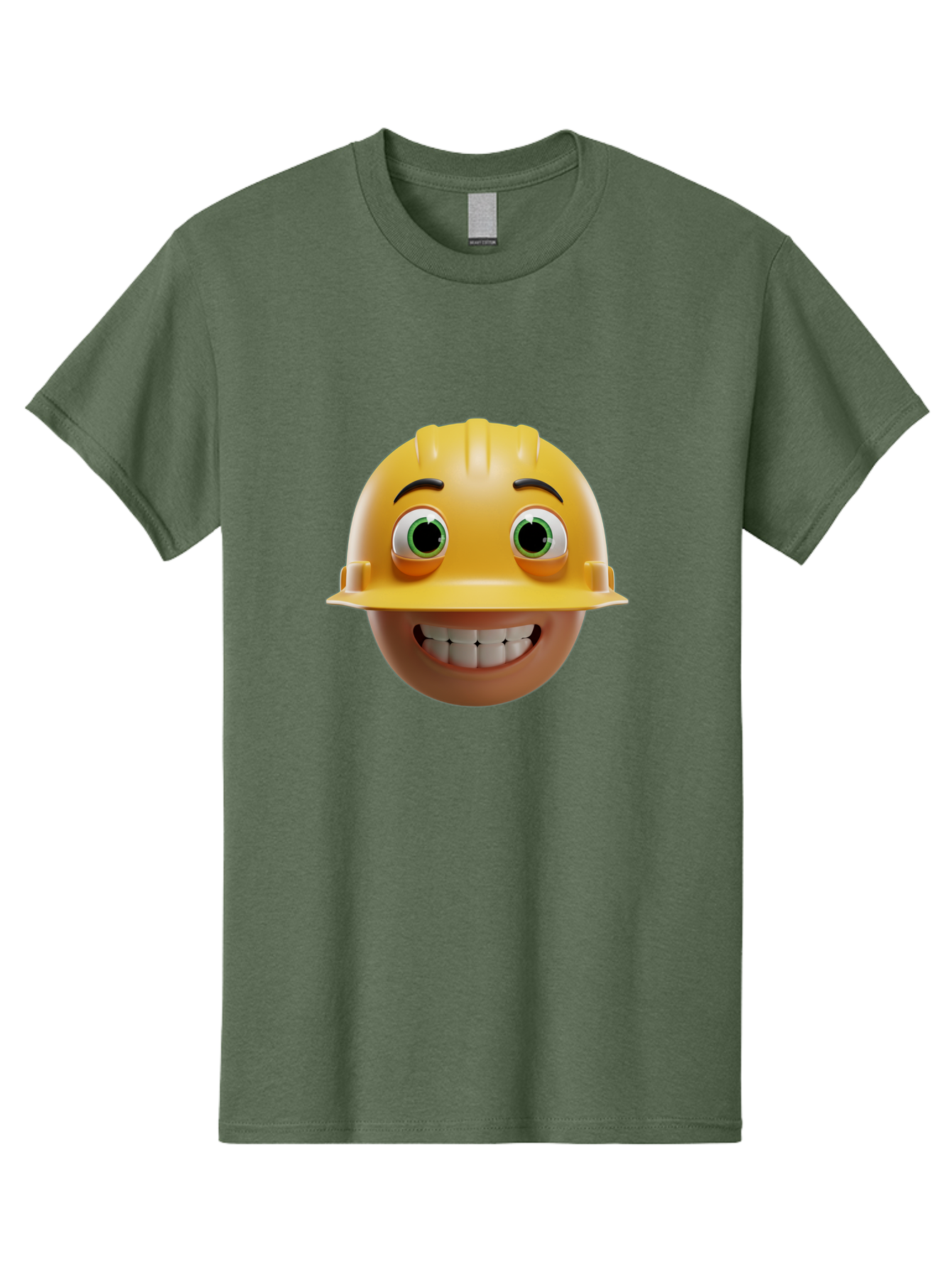 Smiling-Face-With-Hard-Hat Men'S Graphic Tee, 100% Cotton, Comfortable Casual Summer Wear, Machine Washable, Construction Worker, Happy Face, Yellow Hard Hat, Emoji Character, Cartoon Style, Funny Expression, Big Smile, Construction Theme, Bad638 10