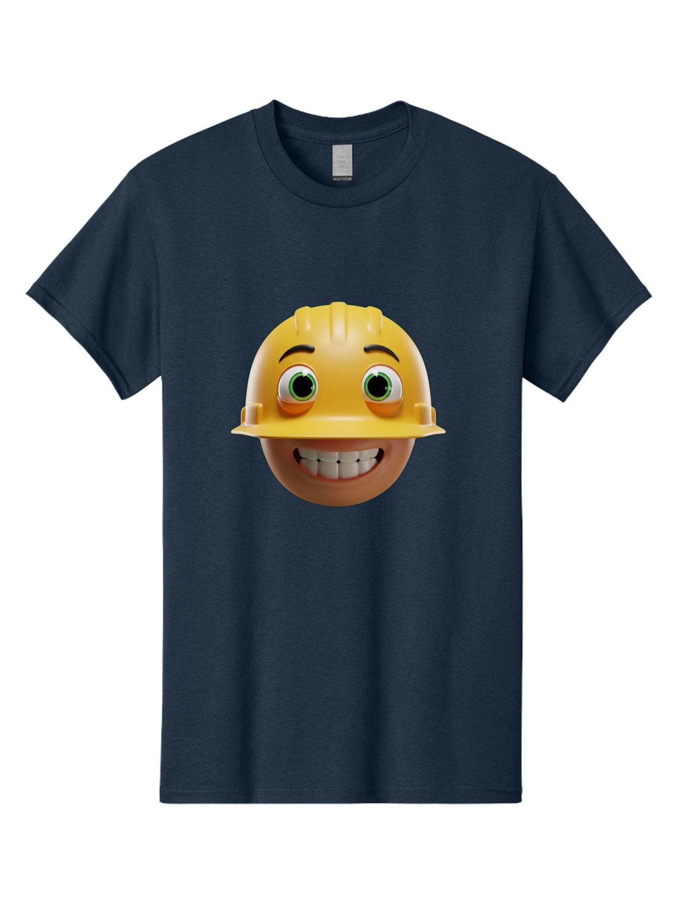 Smiling-Face-With-Hard-Hat Men'S Graphic Tee, 100% Cotton, Comfortable Casual Summer Wear, Machine Washable, Construction Worker, Happy Face, Yellow Hard Hat, Emoji Character, Cartoon Style, Funny Expression, Big Smile, Construction Theme, Bad638