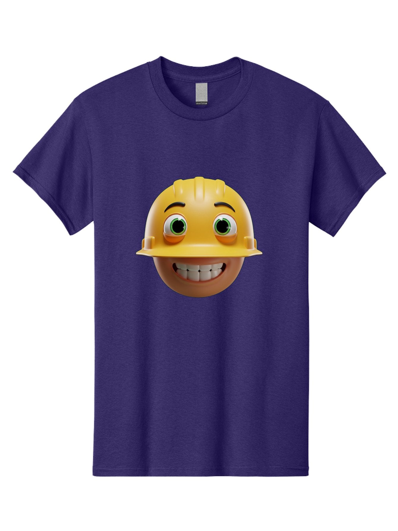 Smiling-Face-With-Hard-Hat Men'S Graphic Tee, 100% Cotton, Comfortable Casual Summer Wear, Machine Washable, Construction Worker, Happy Face, Yellow Hard Hat, Emoji Character, Cartoon Style, Funny Expression, Big Smile, Construction Theme, Bad638 15