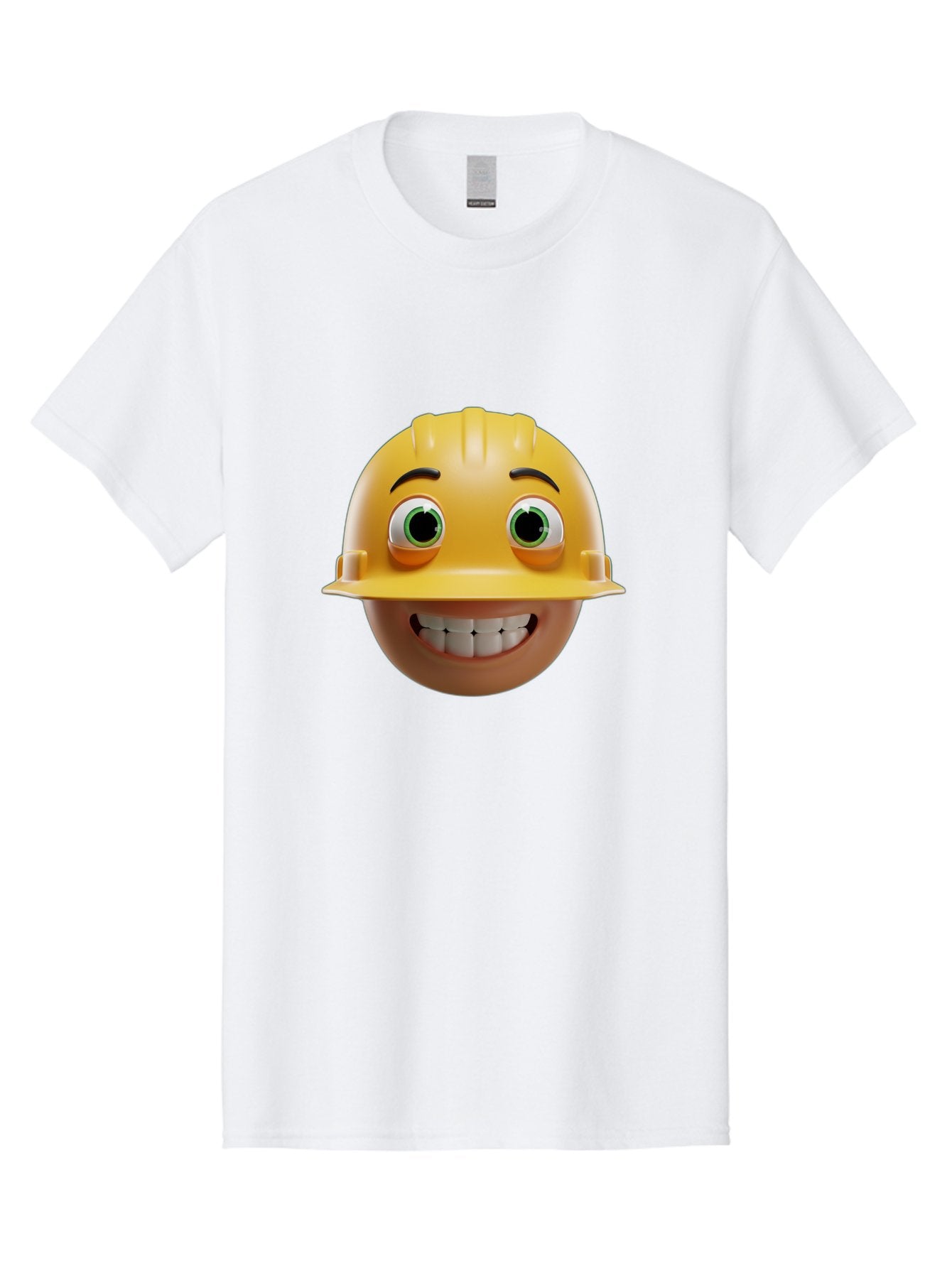 Smiling-Face-With-Hard-Hat Men'S Graphic Tee, 100% Cotton, Comfortable Casual Summer Wear, Machine Washable, Construction Worker, Happy Face, Yellow Hard Hat, Emoji Character, Cartoon Style, Funny Expression, Big Smile, Construction Theme, Bad638 3