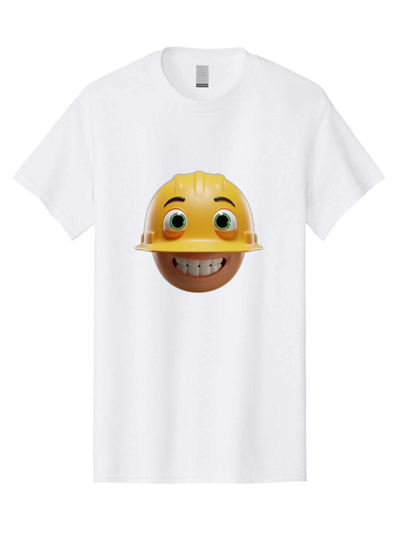 Smiling-Face-With-Hard-Hat Men'S Graphic Tee, 100% Cotton, Comfortable Casual Summer Wear, Machine Washable, Construction Worker, Happy Face, Yellow Hard Hat, Emoji Character, Cartoon Style, Funny Expression, Big Smile, Construction Theme, Bad638 9