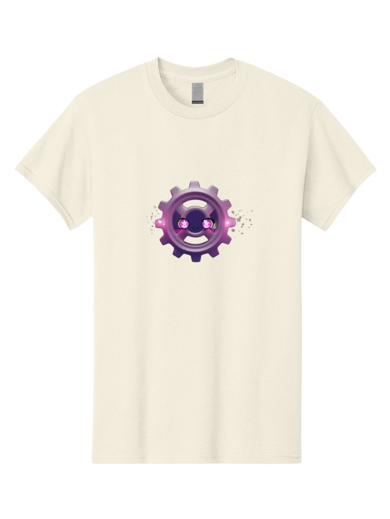 Smiling-Gear-1 Men'S Graphic Tee, 100% Cotton, Comfortable Casual Summer Wear, Machine Washable, Cartoon Gear, Smiling Face, Pink Eyes, Purple Hue, Mechanical Character, Robotic Smile, Whimsical Design, Fantastical Machinery, Bad639 6