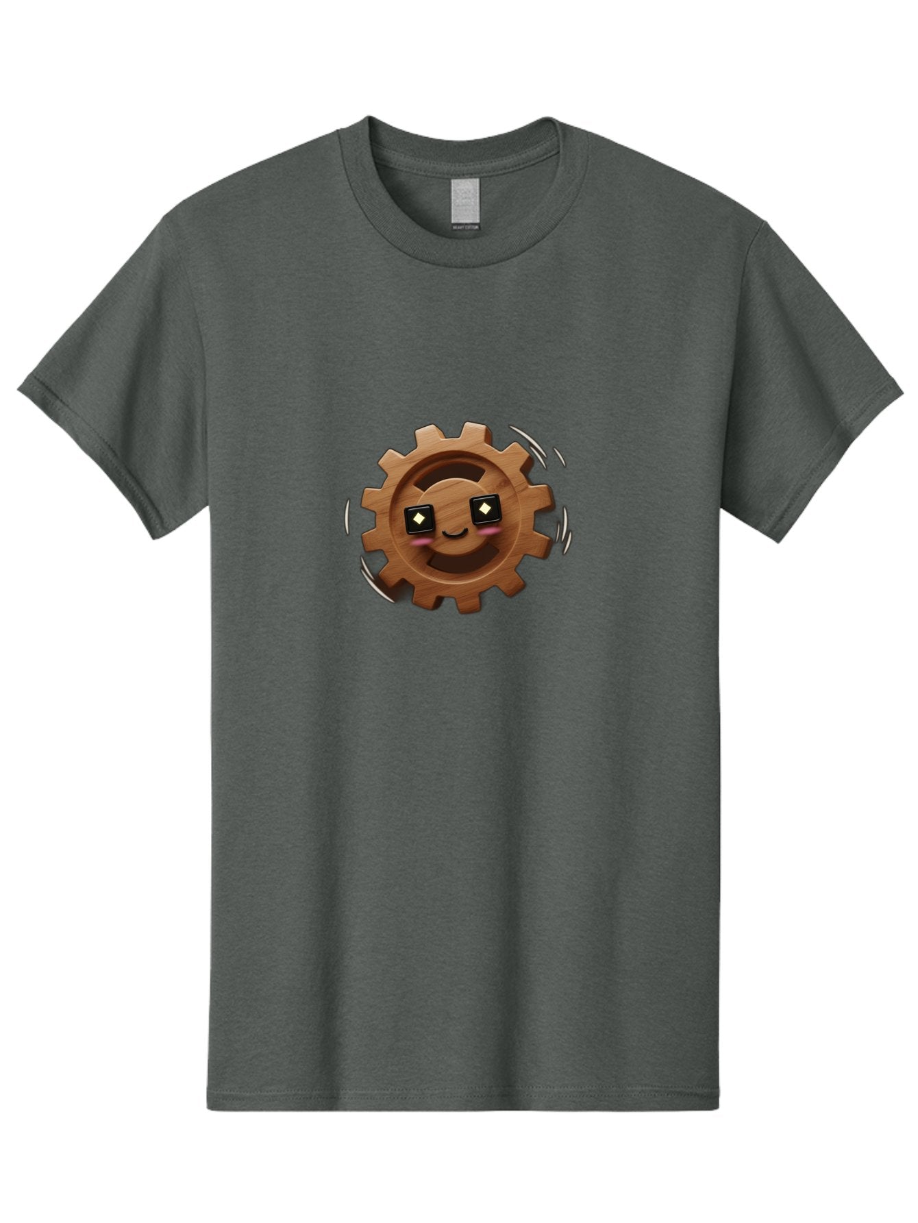 Smiling-Gear Men'S Graphic Tee, 100% Cotton, Comfortable Casual Summer Wear, Machine Washable, Wooden Gear Character, Smiling Face, Diamond Eyes, Dynamic Motion, Cartoon Style, Playful Mechanism, Machinery Personification, Tech-Inspired Art Bad640 14