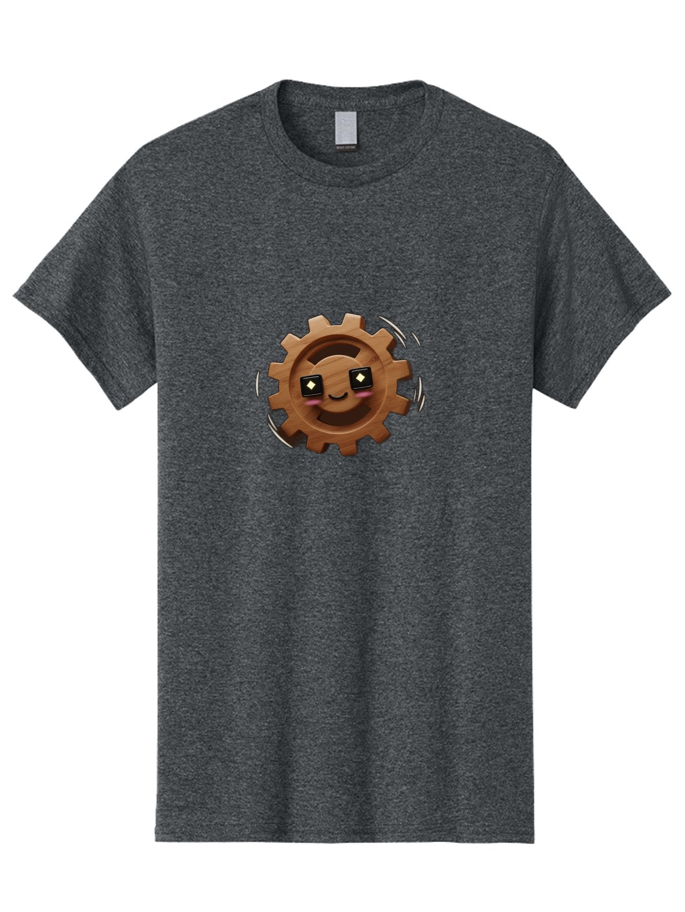 Smiling-Gear Men'S Graphic Tee, 100% Cotton, Comfortable Casual Summer Wear, Machine Washable, Wooden Gear Character, Smiling Face, Diamond Eyes, Dynamic Motion, Cartoon Style, Playful Mechanism, Machinery Personification, Tech-Inspired Art Bad640 4