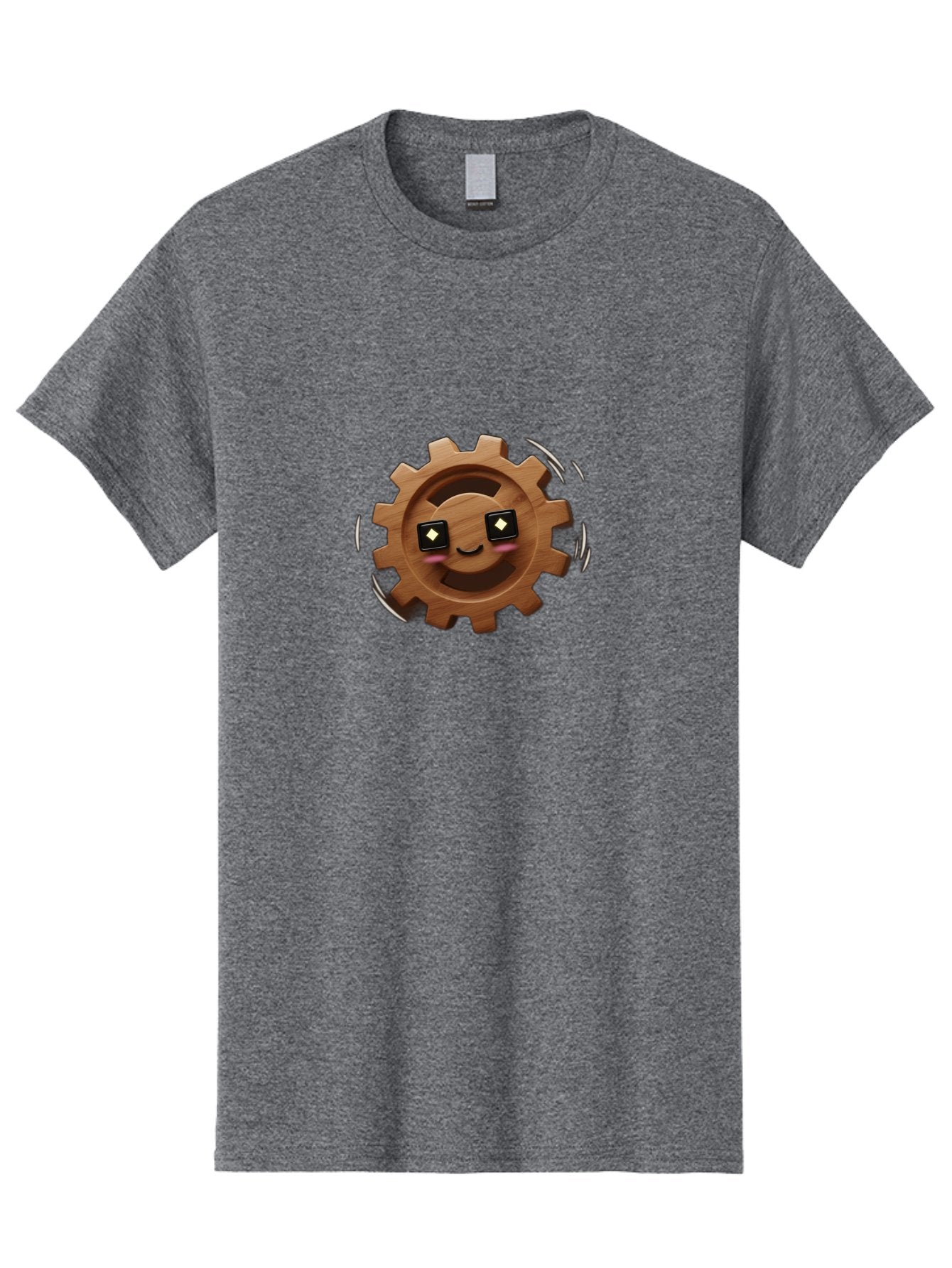 Smiling-Gear Men'S Graphic Tee, 100% Cotton, Comfortable Casual Summer Wear, Machine Washable, Wooden Gear Character, Smiling Face, Diamond Eyes, Dynamic Motion, Cartoon Style, Playful Mechanism, Machinery Personification, Tech-Inspired Art Bad640 13