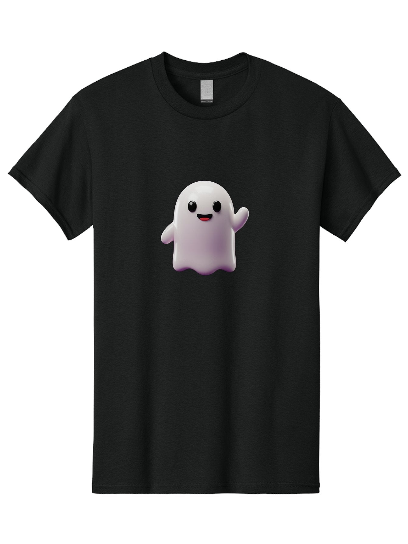 Smiling-Ghost-1 Men'S Graphic Tee, 100% Cotton, Comfortable Casual Summer Wear, Machine Washable, Cartoon Ghost, White Character, Smiling Face, Black Eyes, Little Arms, Cute Emoji, Digital Illustration, Friendly Spirit, 3D Rendering, Bad641 10
