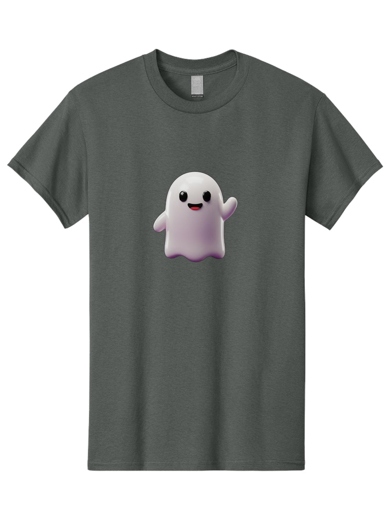 Smiling-Ghost-1 Men'S Graphic Tee, 100% Cotton, Comfortable Casual Summer Wear, Machine Washable, Cartoon Ghost, White Character, Smiling Face, Black Eyes, Little Arms, Cute Emoji, Digital Illustration, Friendly Spirit, 3D Rendering, Bad641 15