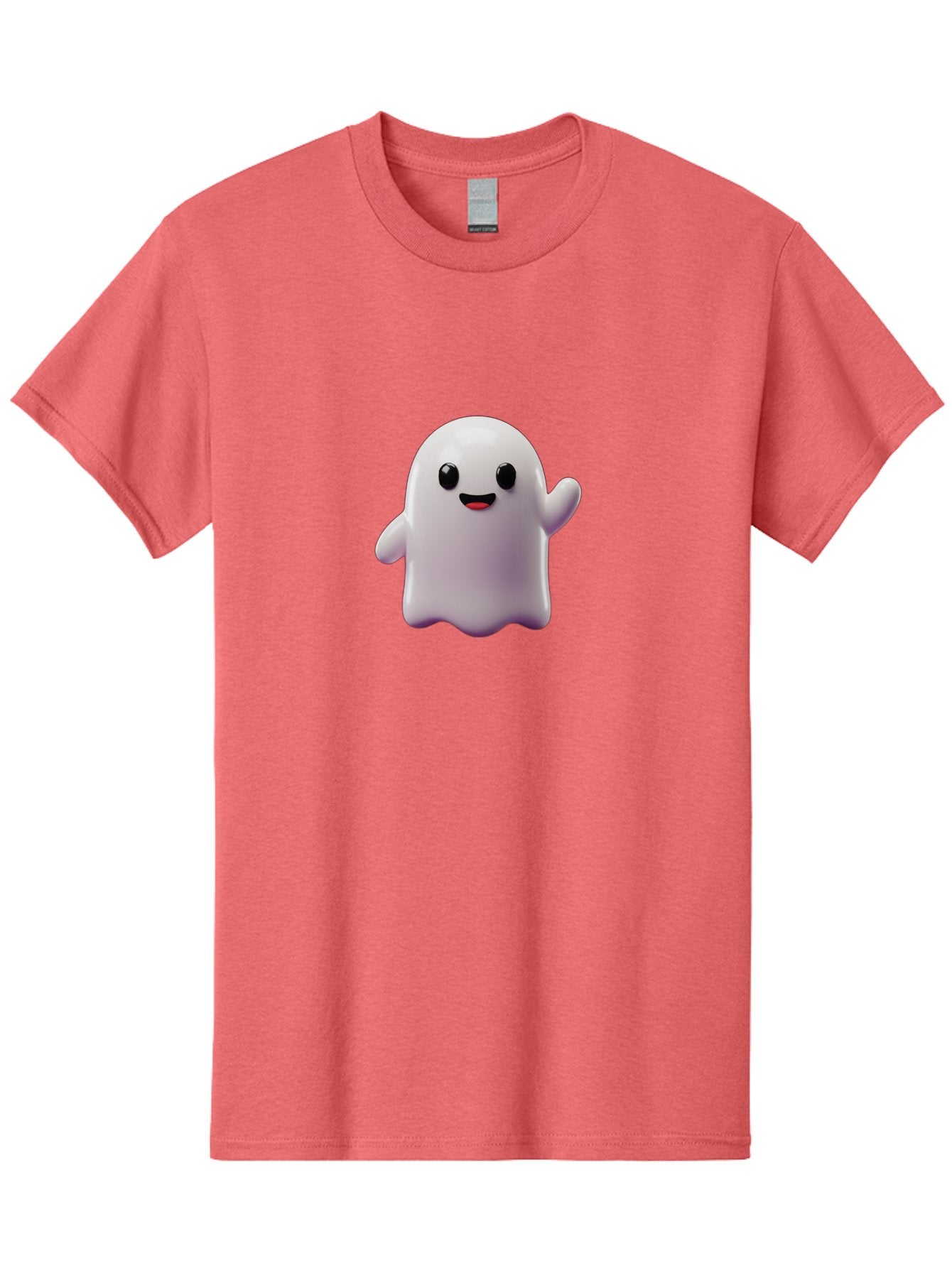 Smiling-Ghost-1 Men'S Graphic Tee, 100% Cotton, Comfortable Casual Summer Wear, Machine Washable, Cartoon Ghost, White Character, Smiling Face, Black Eyes, Little Arms, Cute Emoji, Digital Illustration, Friendly Spirit, 3D Rendering, Bad641 9
