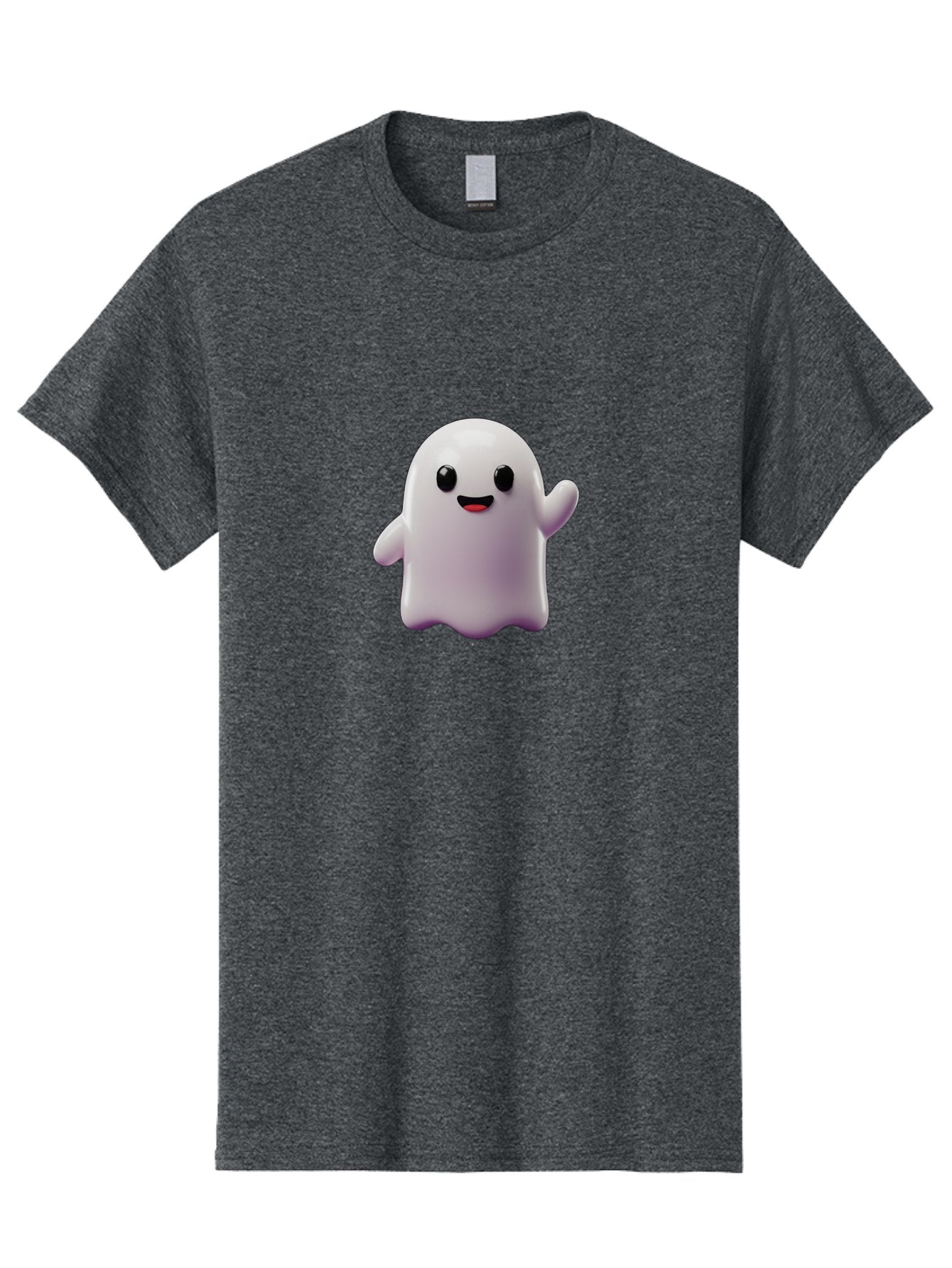 Smiling-Ghost-1 Men'S Graphic Tee, 100% Cotton, Comfortable Casual Summer Wear, Machine Washable, Cartoon Ghost, White Character, Smiling Face, Black Eyes, Little Arms, Cute Emoji, Digital Illustration, Friendly Spirit, 3D Rendering, Bad641 13