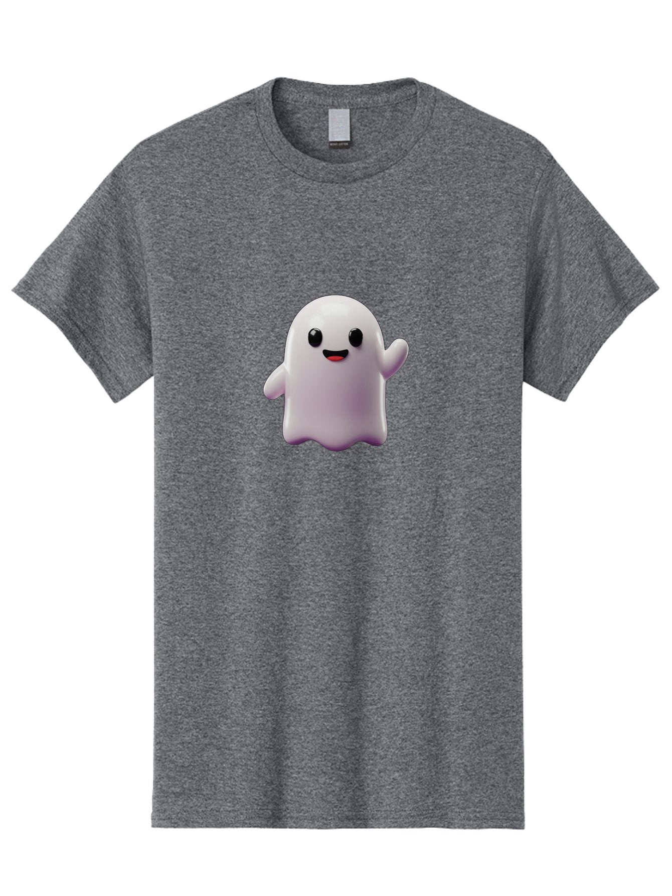 Smiling-Ghost-1 Men'S Graphic Tee, 100% Cotton, Comfortable Casual Summer Wear, Machine Washable, Cartoon Ghost, White Character, Smiling Face, Black Eyes, Little Arms, Cute Emoji, Digital Illustration, Friendly Spirit, 3D Rendering, Bad641 12