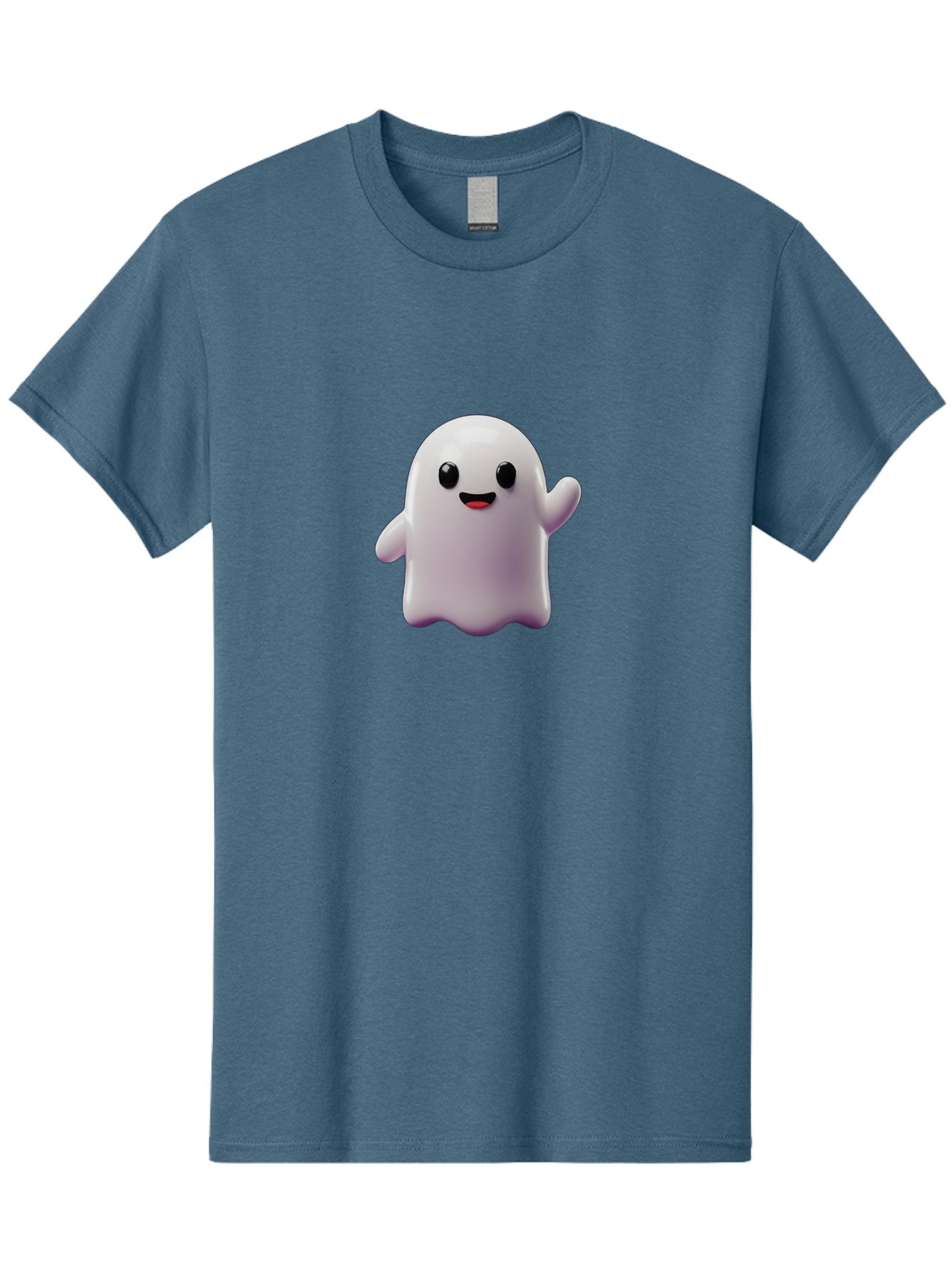 Smiling-Ghost-1 Men'S Graphic Tee, 100% Cotton, Comfortable Casual Summer Wear, Machine Washable, Cartoon Ghost, White Character, Smiling Face, Black Eyes, Little Arms, Cute Emoji, Digital Illustration, Friendly Spirit, 3D Rendering, Bad641 7