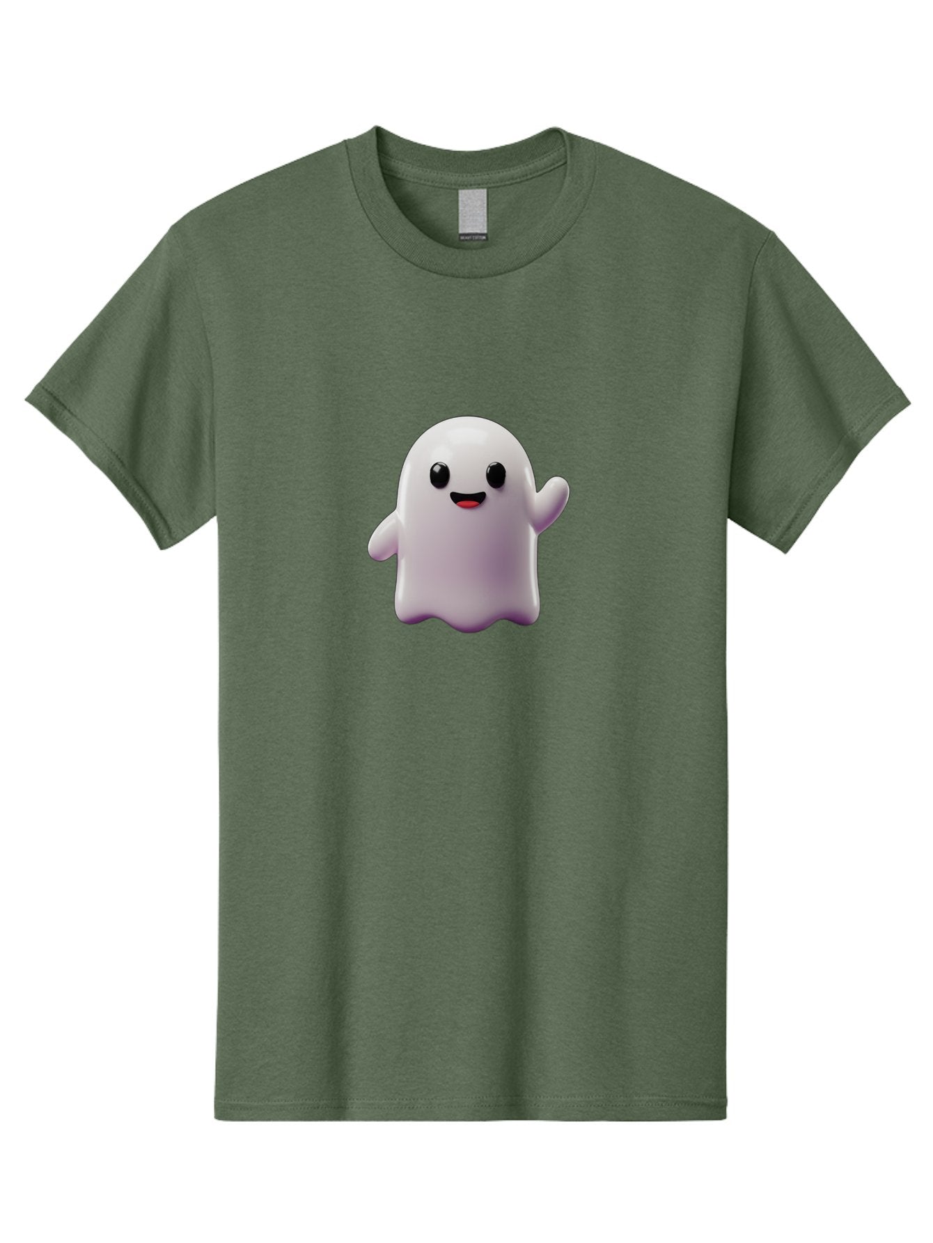 Smiling-Ghost-1 Men'S Graphic Tee, 100% Cotton, Comfortable Casual Summer Wear, Machine Washable, Cartoon Ghost, White Character, Smiling Face, Black Eyes, Little Arms, Cute Emoji, Digital Illustration, Friendly Spirit, 3D Rendering, Bad641 11