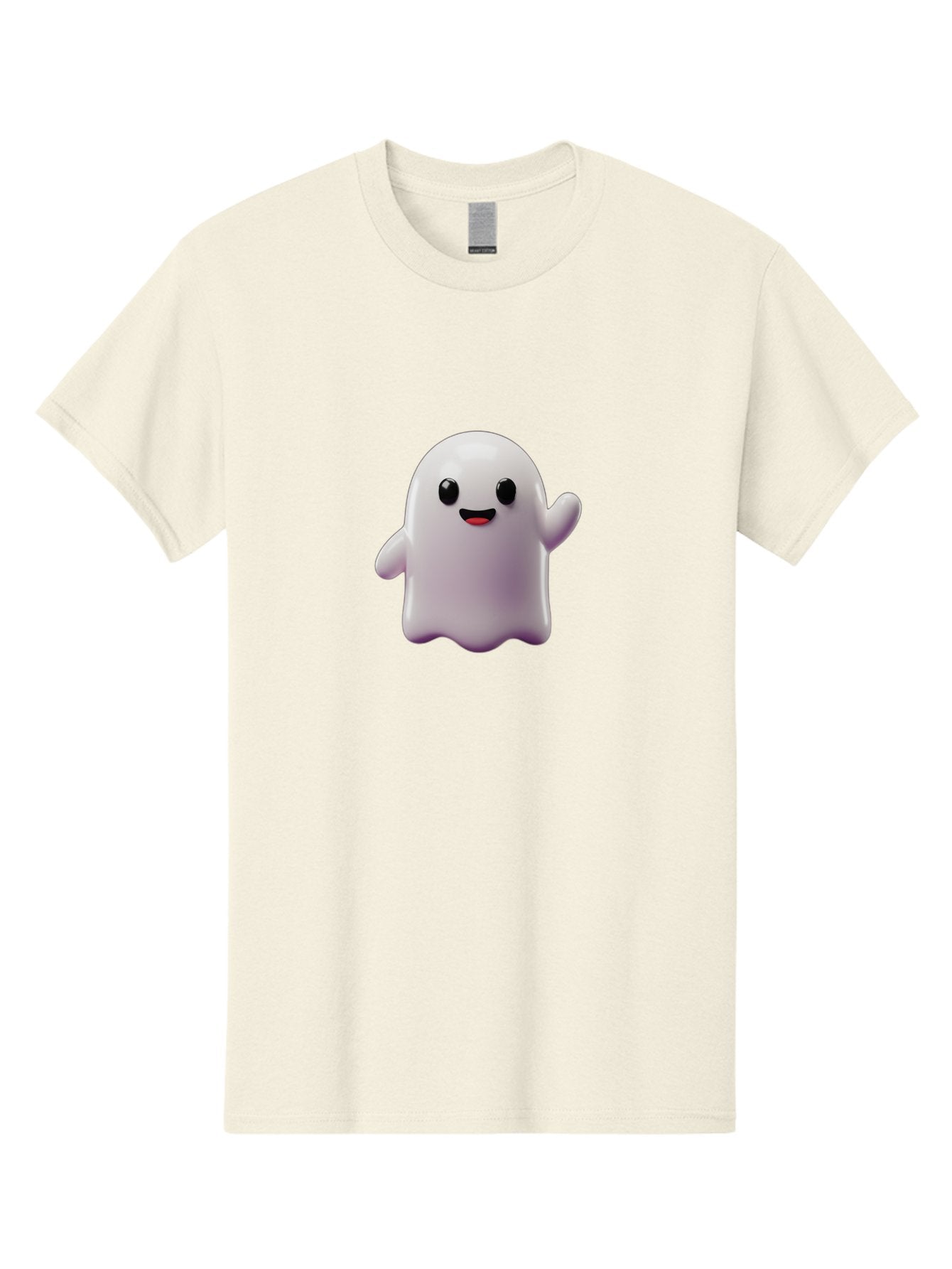 Smiling-Ghost-1 Men'S Graphic Tee, 100% Cotton, Comfortable Casual Summer Wear, Machine Washable, Cartoon Ghost, White Character, Smiling Face, Black Eyes, Little Arms, Cute Emoji, Digital Illustration, Friendly Spirit, 3D Rendering, Bad641