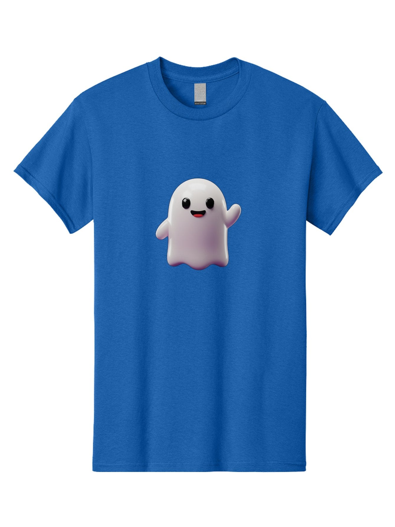 Smiling-Ghost-1 Men'S Graphic Tee, 100% Cotton, Comfortable Casual Summer Wear, Machine Washable, Cartoon Ghost, White Character, Smiling Face, Black Eyes, Little Arms, Cute Emoji, Digital Illustration, Friendly Spirit, 3D Rendering, Bad641 4