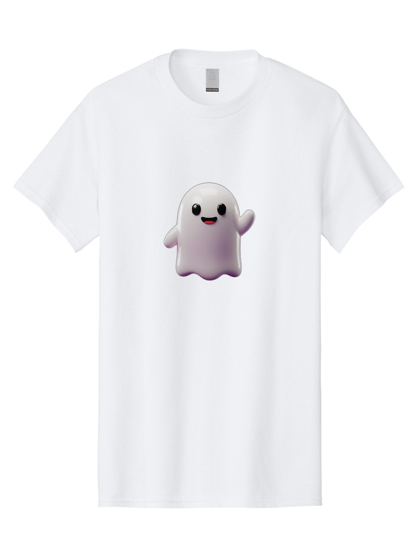 Smiling-Ghost-1 Men'S Graphic Tee, 100% Cotton, Comfortable Casual Summer Wear, Machine Washable, Cartoon Ghost, White Character, Smiling Face, Black Eyes, Little Arms, Cute Emoji, Digital Illustration, Friendly Spirit, 3D Rendering, Bad641 14