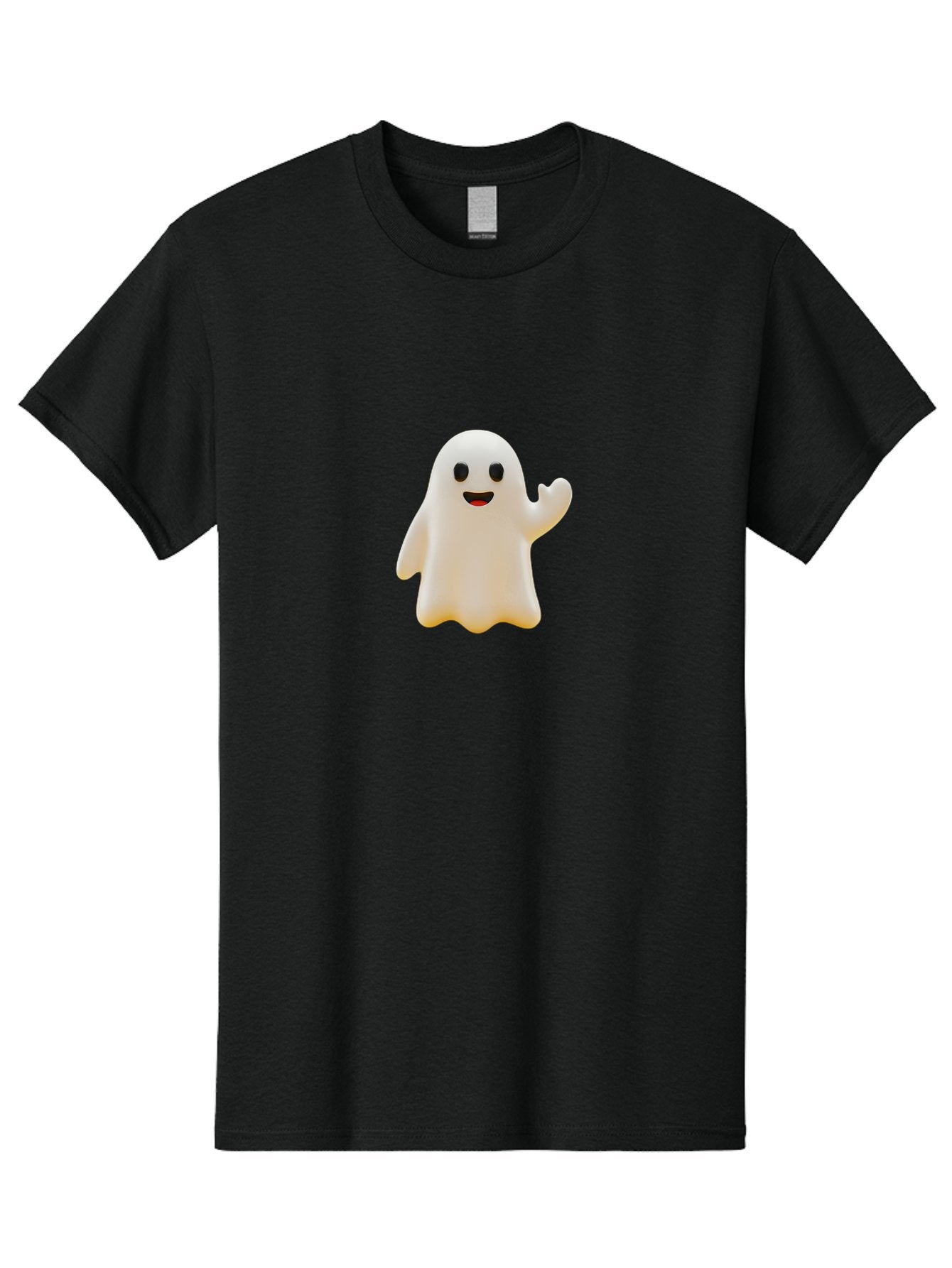 Smiling-Ghost Men'S Graphic Tee, 100% Cotton, Comfortable Casual Summer Wear, Machine Washable, Happy Ghost, Cartoon Ghost, Friendly Spirit, Smiling Face, Waving Ghost, Cartoon Character, Halloween Icon, Ghostly Figure, Cute Ghost Bad642
