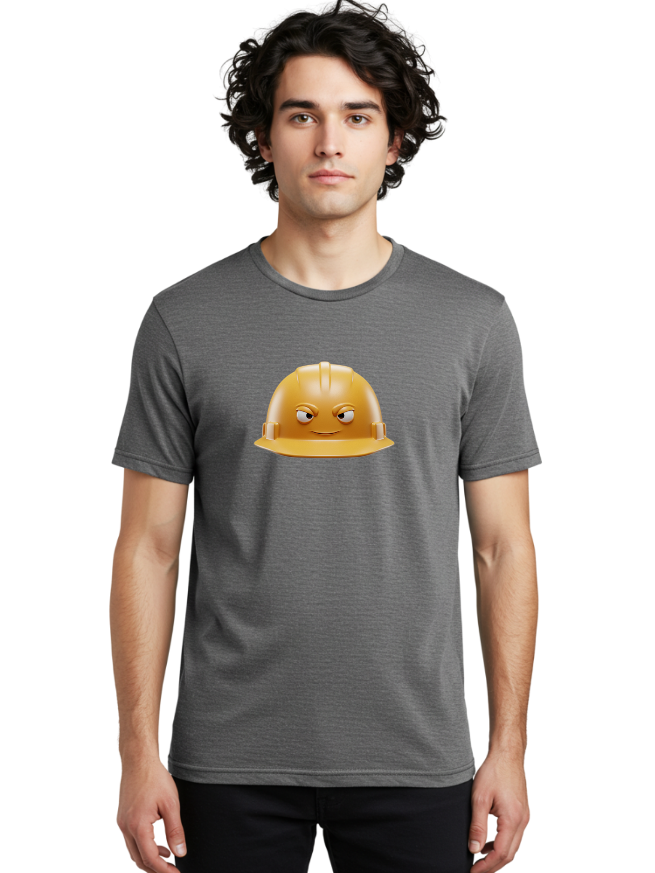 Smiling-Hard-Hat-1 Men'S Graphic Tee, 100% Cotton, Comfortable Casual Summer Wear, Machine Washable, Construction Hard Hat, Safety Helmet, Cartoon Character, Funny Face, Smiling Eyes, Building Industry, Workplace Safety, Security Gear, Bad643 18