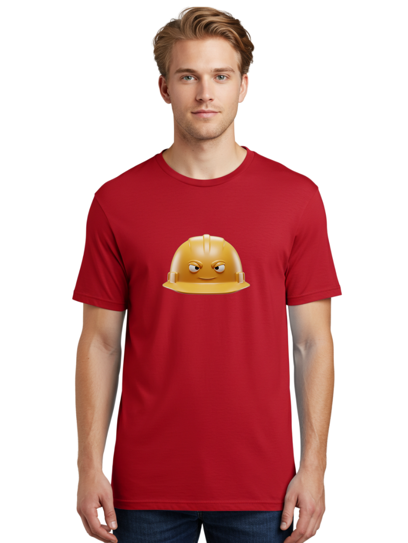 Smiling-Hard-Hat-1 Men'S Graphic Tee, 100% Cotton, Comfortable Casual Summer Wear, Machine Washable, Construction Hard Hat, Safety Helmet, Cartoon Character, Funny Face, Smiling Eyes, Building Industry, Workplace Safety, Security Gear, Bad643 20