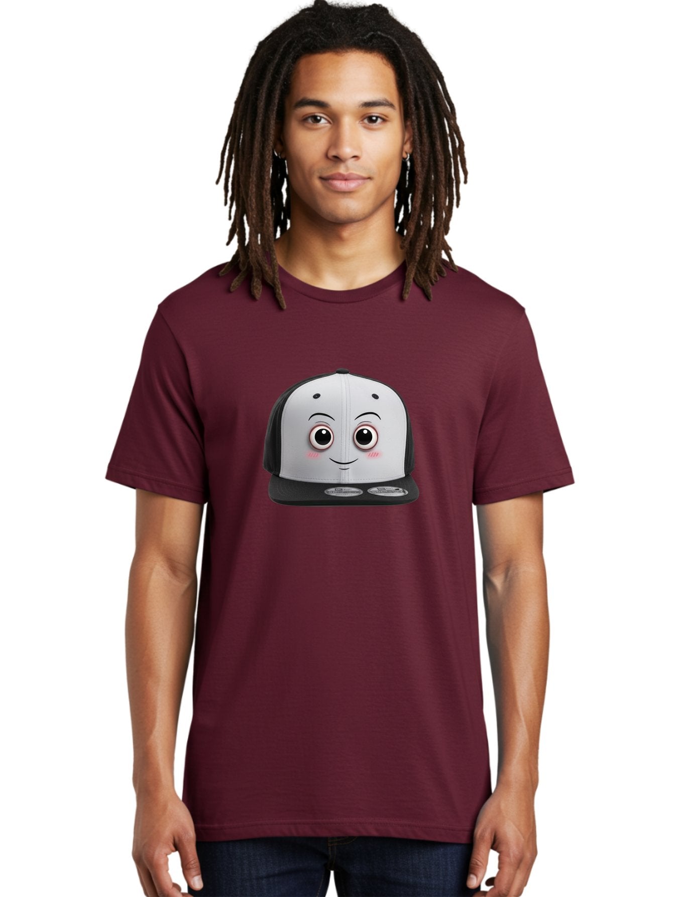 Smiling-Hat Men'S Graphic Tee, 100% Cotton, Comfortable Casual Summer Wear, Machine Washable, Thomas The Tank Engine Hat, Train-Themed Apparel, Black And White Baseball Cap, Cartoon Character Hat, Adorable Face, Eye-Catching Design, Bad645 25