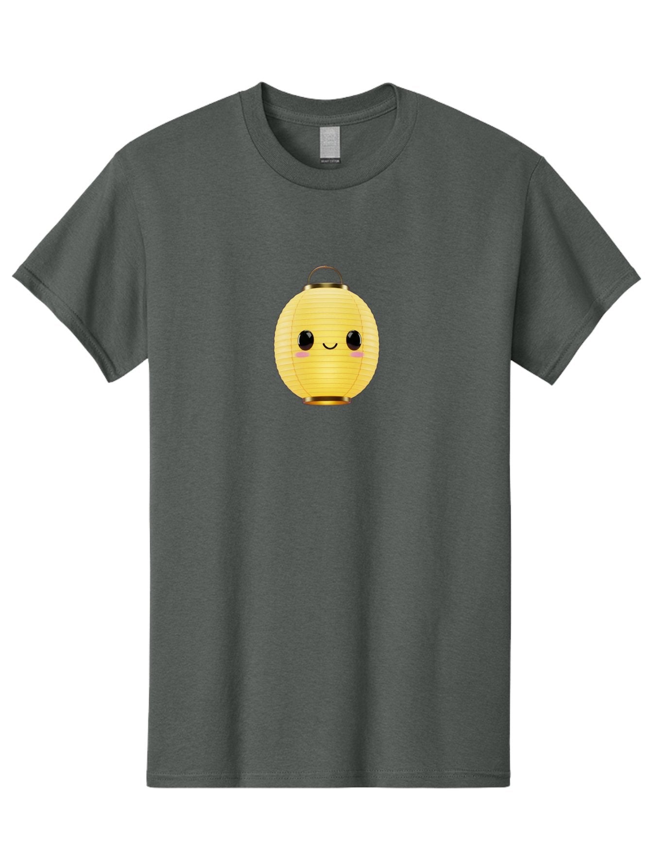 Smiling-Lantern Men'S Graphic Tee, 100% Cotton, Comfortable Casual Summer Wear, Machine Washable, Yellow Paper Lantern, Smiling Face, Cute Expression, Rosy Cheeks, Black Eyes, Gold Cap, Kawaii Design, Japanese Lantern, Festival Decoration Bad646 7