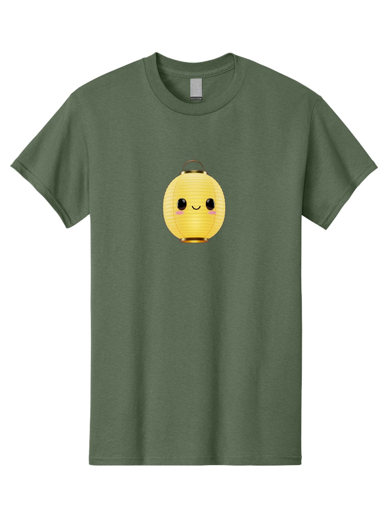 Smiling-Lantern Men'S Graphic Tee, 100% Cotton, Comfortable Casual Summer Wear, Machine Washable, Yellow Paper Lantern, Smiling Face, Cute Expression, Rosy Cheeks, Black Eyes, Gold Cap, Kawaii Design, Japanese Lantern, Festival Decoration Bad646